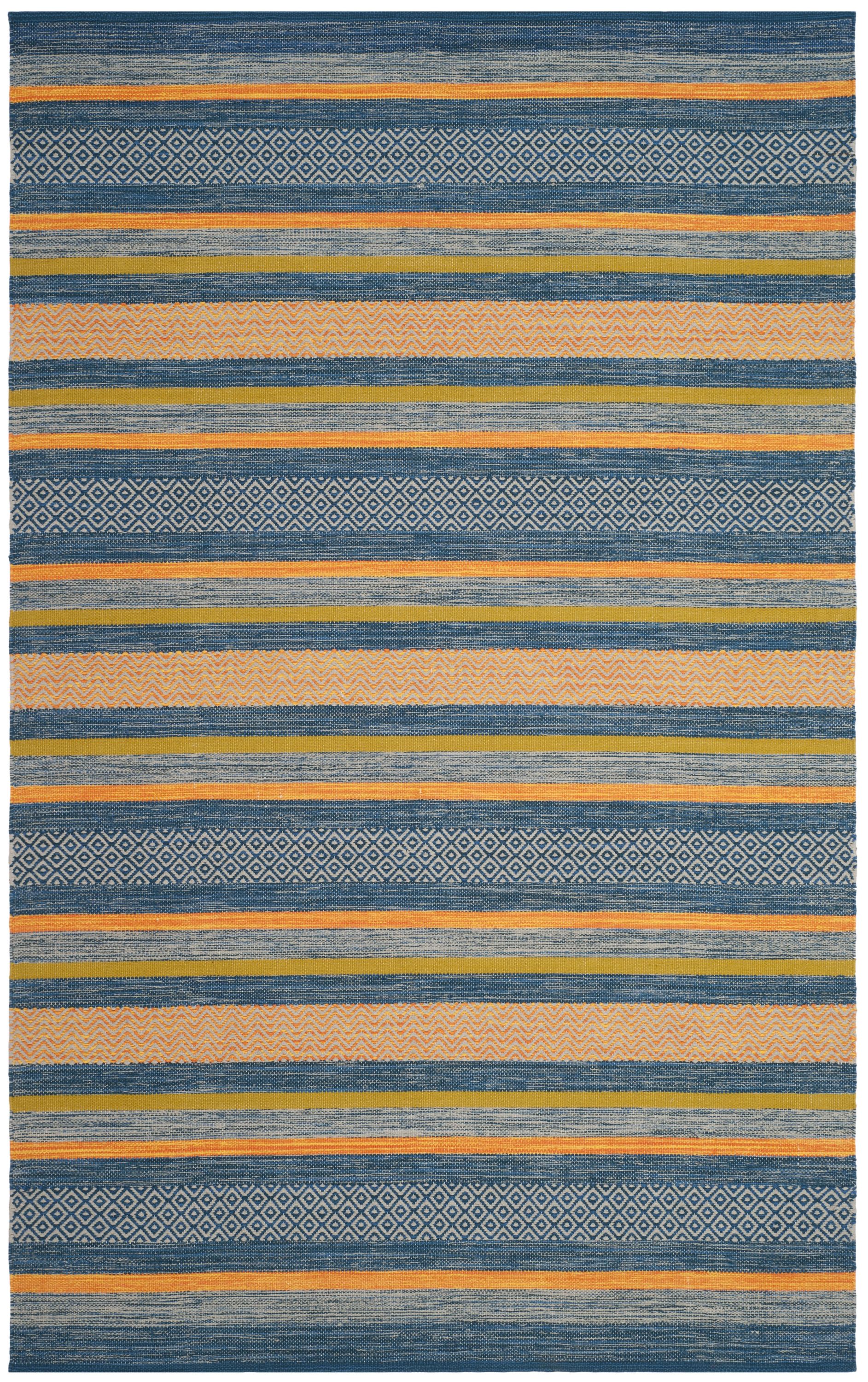 Montauk Blue and Orange Handwoven Cotton Area Rug, 5' x 8'