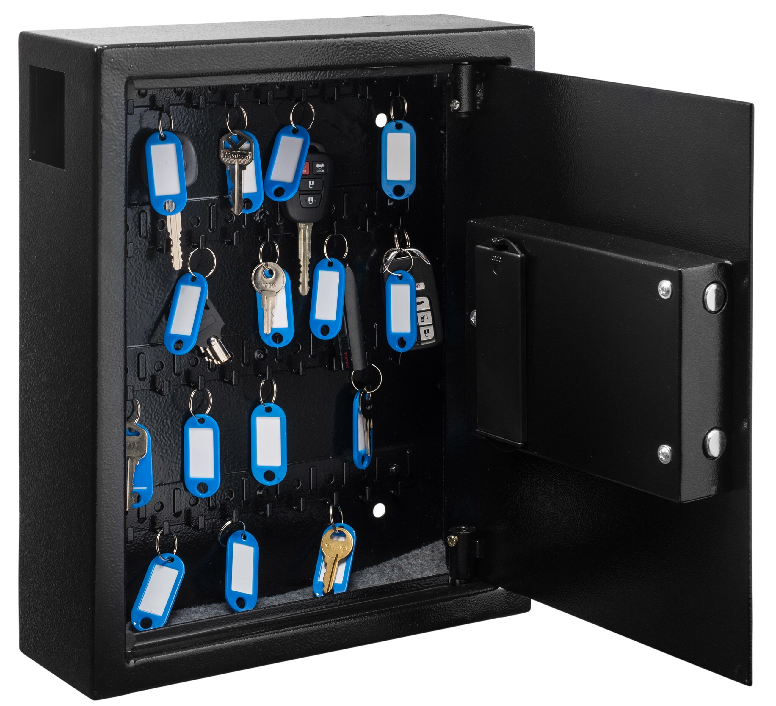 AdirOffice 40 Keys Cabinet with Digital Lock Electronic Key Safe Wall Anchor- Black Scratch Resistant Powder Coated Pin Code Keyless Storage Box For Keys Secure Steel Lock box 