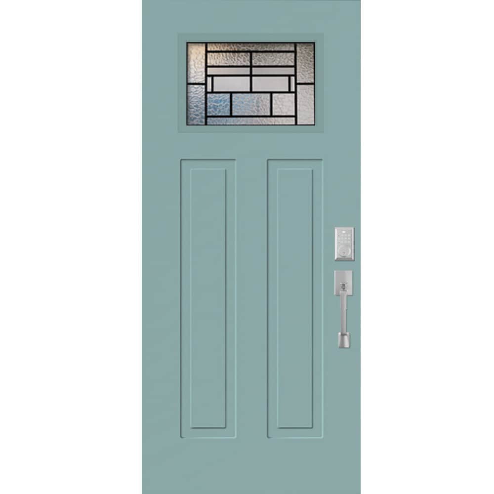 RELIABILT 10172514 Entry Door 36-in x 80-in x 4-9/16-in Steel Craftsman Left-hand inswing Artic Ice Painted Prehung Front Door with Brickmould Insulating core