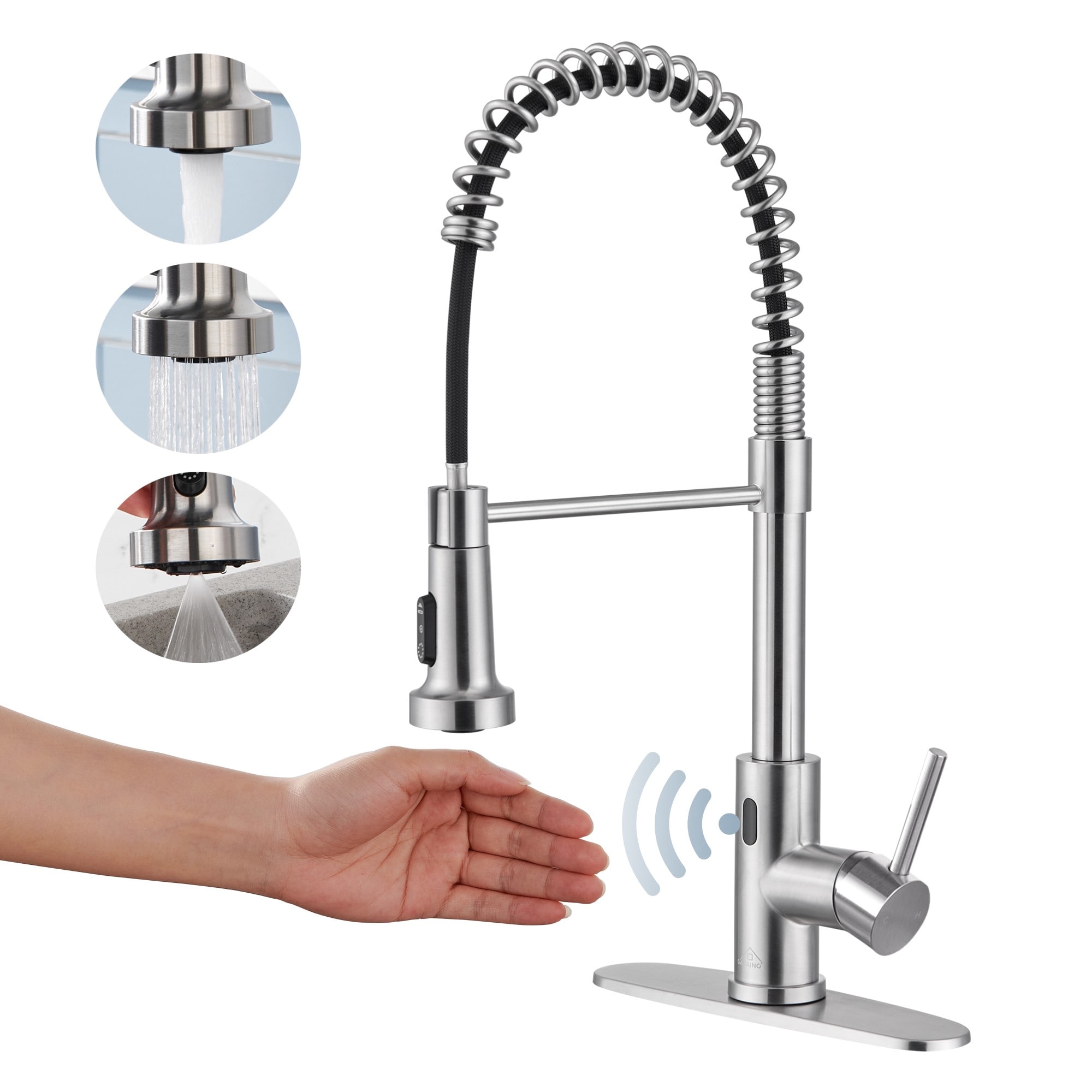 Mondawe OR-91NSKF-DG Brushed Nickel Single Handle Deck-mount Pull-down Kitchen Faucet with Sprayer ( Deck Plate Included )