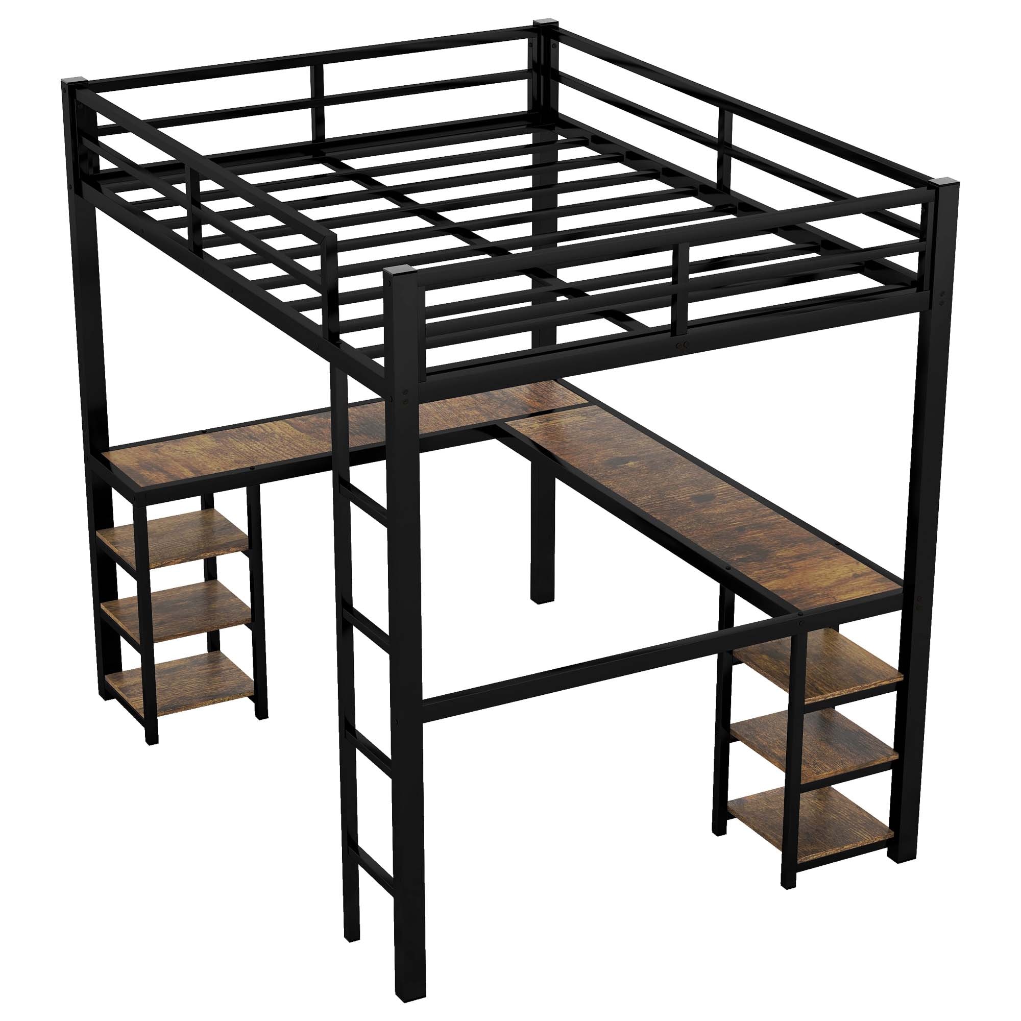 JJJ Full Black Metal L-Shaped Bed Storage one_size | SLYUNCYAI4U