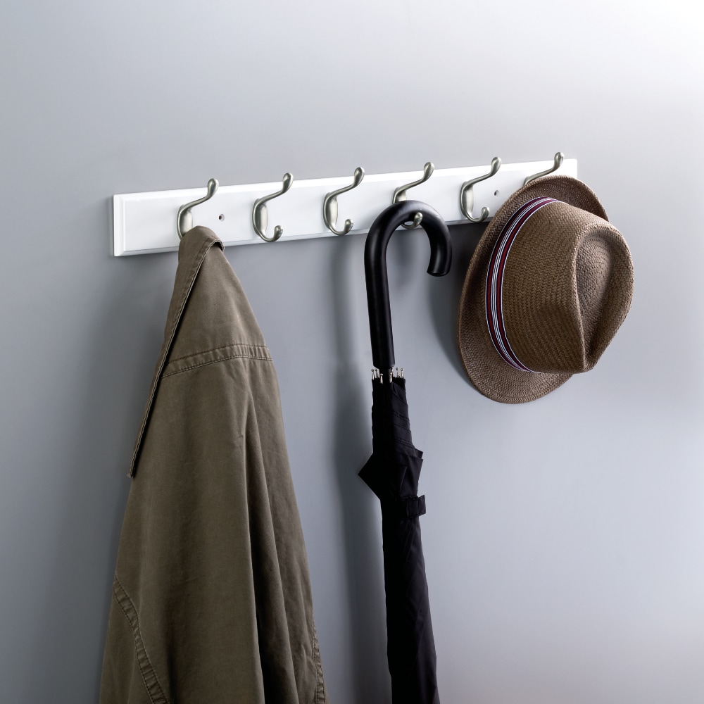 Franklin Brass Rail with 6 Heavy Duty Coat and Hat Hooks, Bark and Satin Nickel