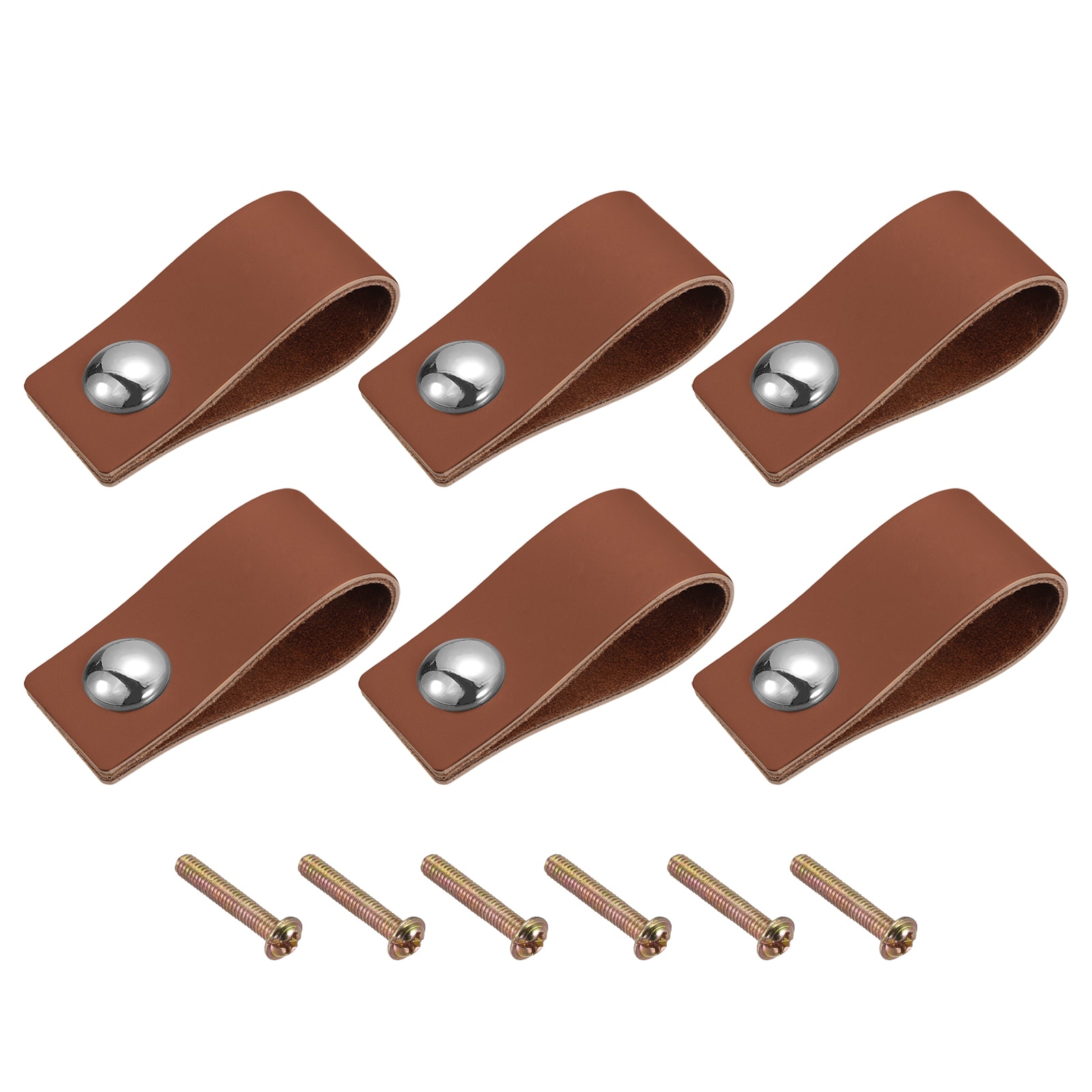 Unique Bargains - Leather Drawer Pulls 2.52inch 6Pcs Surface Leather Furniture Handles Door Handl...