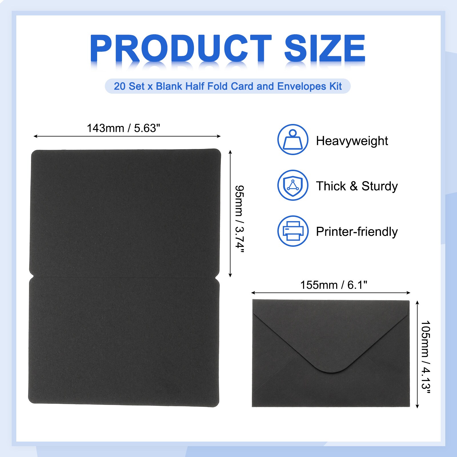 PATIKIL Blank Cards and Envelopes 4x6 20 Set Half Fold Blank Note Cards ...