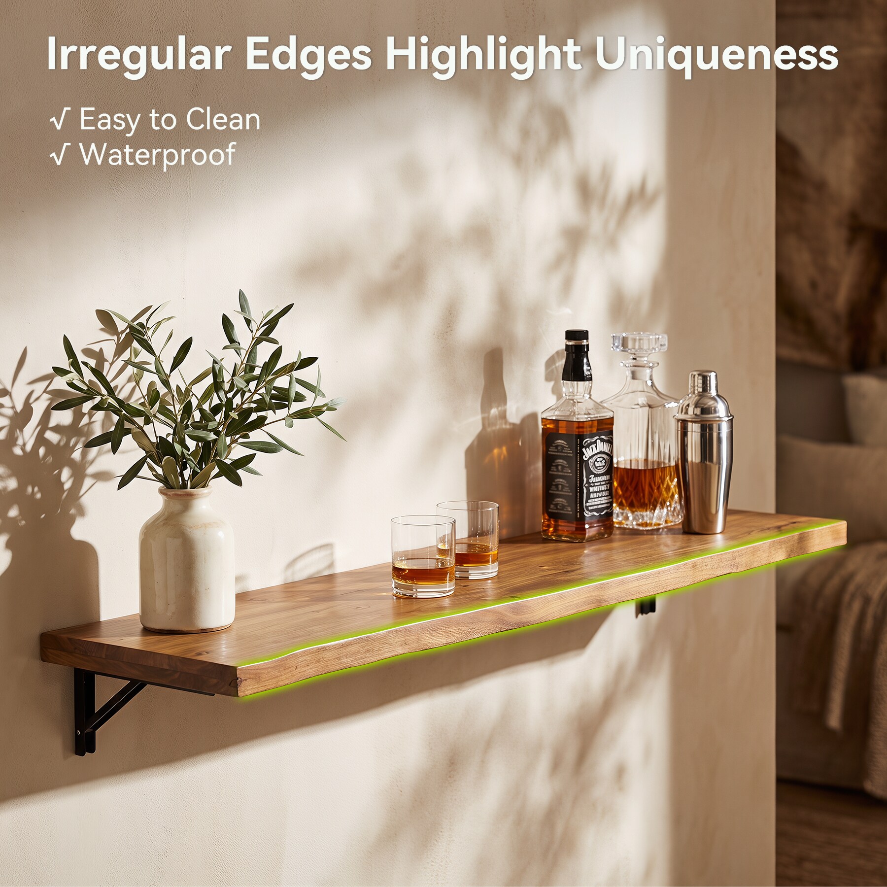 LITTLE TREE 63 in. W Brown Solid Wood Rectangle Floating Bar Table with ...