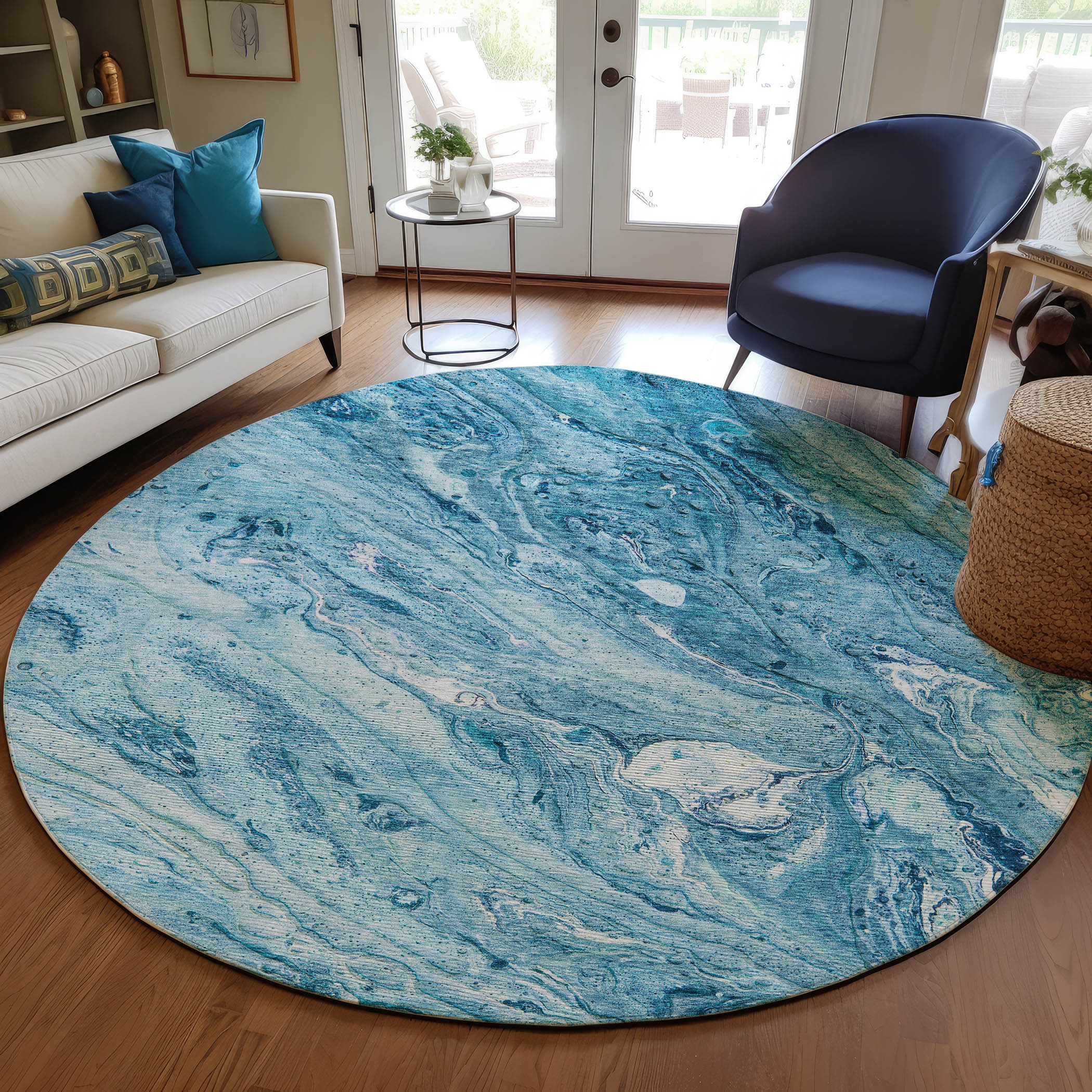 Addison Rugs ACN640SK8RO Chantille ACN640SK 8 x 8 (ft) Polyester Sky Round Indoor/Outdoor Geometric Machine washable Area rug