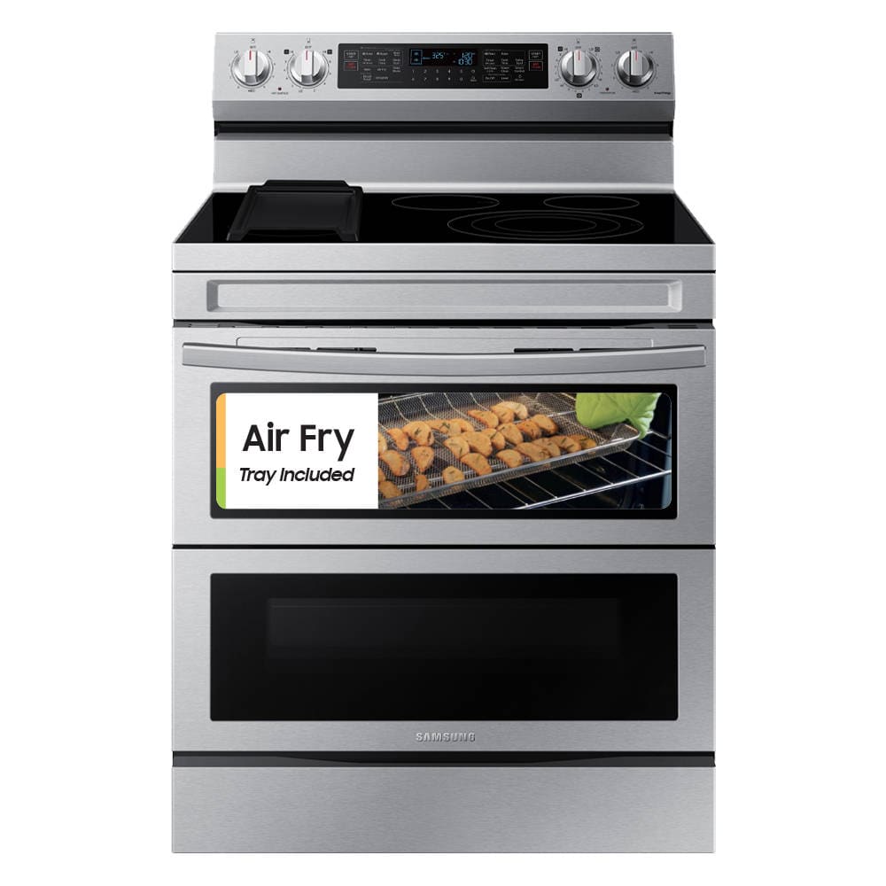 Samsung 30-in Standard 5 Burners 3.4-cu ft / 2.7-cu ft Self-cleaning Air  Fry Convection Oven Slide-in Double Oven Dual Fuel Range (Fingerprint  Resistant Black Stainless Steel)