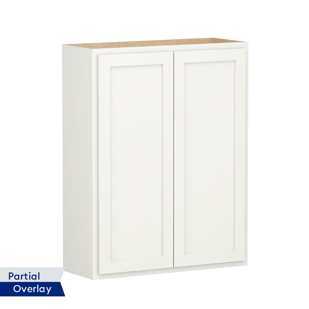Shenandoah PRO Express SPE 92MPS-398 Breckenridge 33-in W x 42-in H x 12-in D Linen Partial Overlay Maple Wall Fully assembled Plywood Cabinet (Recessed Panel Shaker)