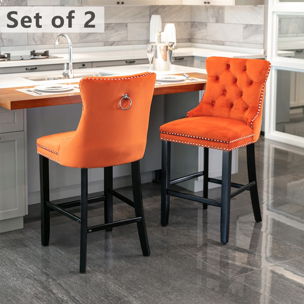 Hrinhom Orange 26.3-in H Tall Upholstered Wood Bar Stool