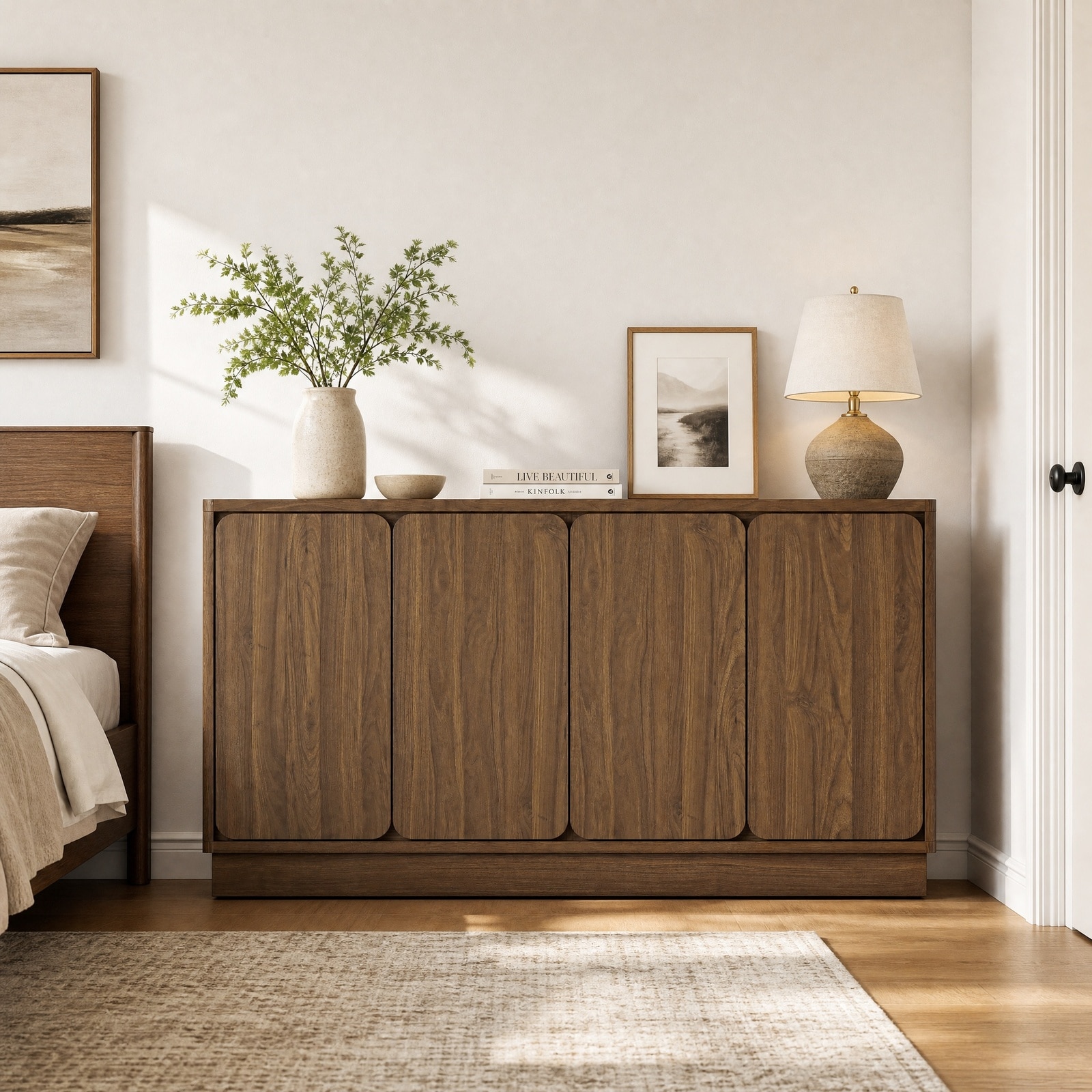 Horizons Prime - 59 inch Walnut Particle Board 4-Door Sideboard Buffet Cabinet with Adjustable Sh...