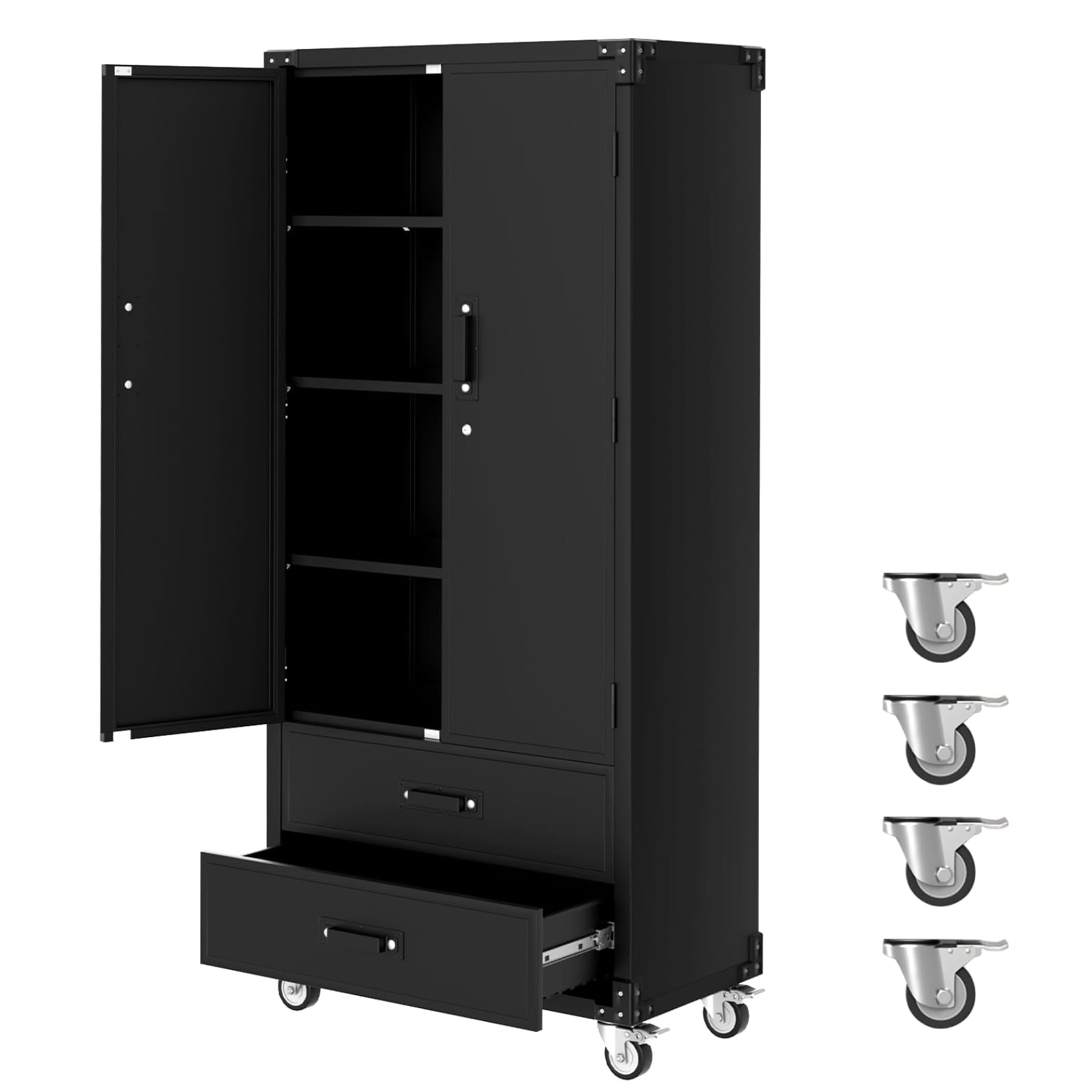 Aoile 71.7 Inch Metal Storage Cabinet with 2 Drawers and Wheels for Garage/Workshop/Office #BTZ-MU8A2-OY7P6ZU7