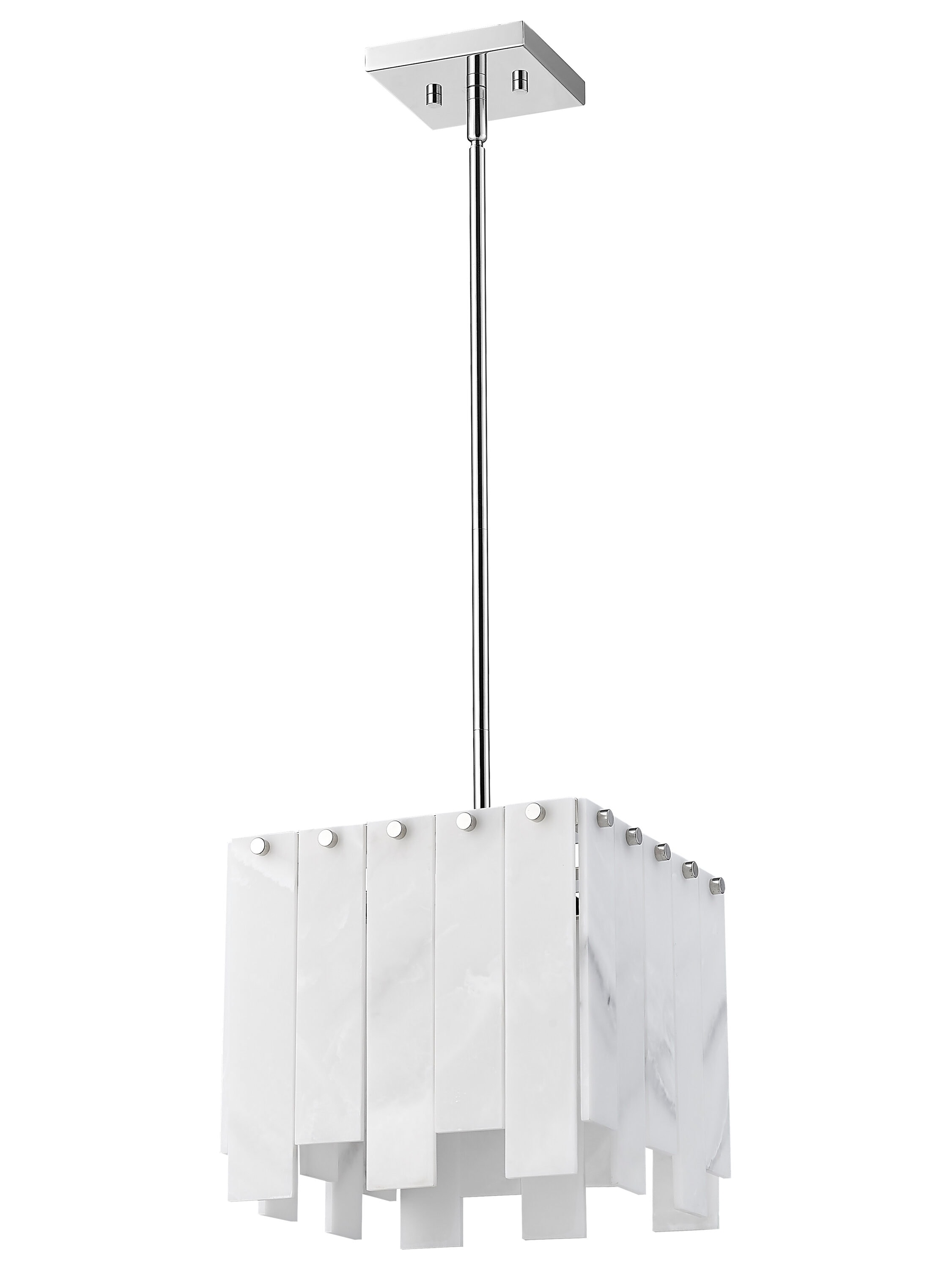 Art Deco Minimalist Alabaster & Polished Nickel Pendant Light