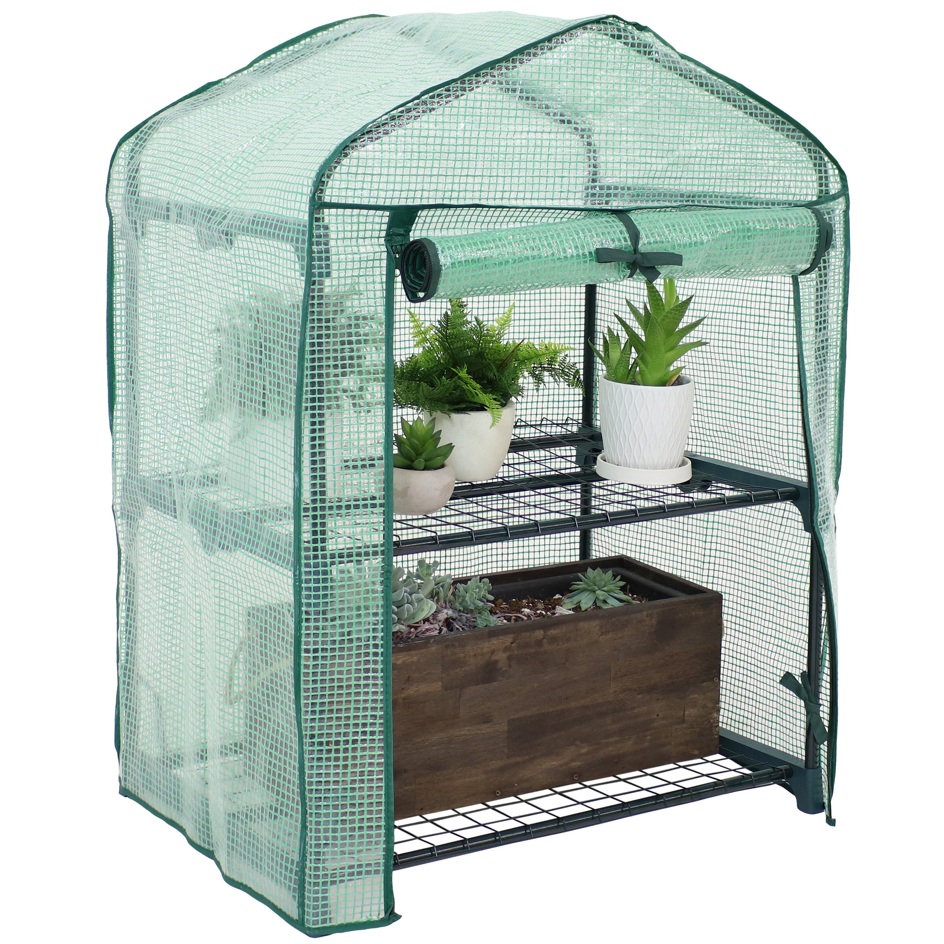 Sunnydaze Decor HGH-901 1.58-ft L x 2.21-ft W x 3-ft H Green Greenhouse Kit