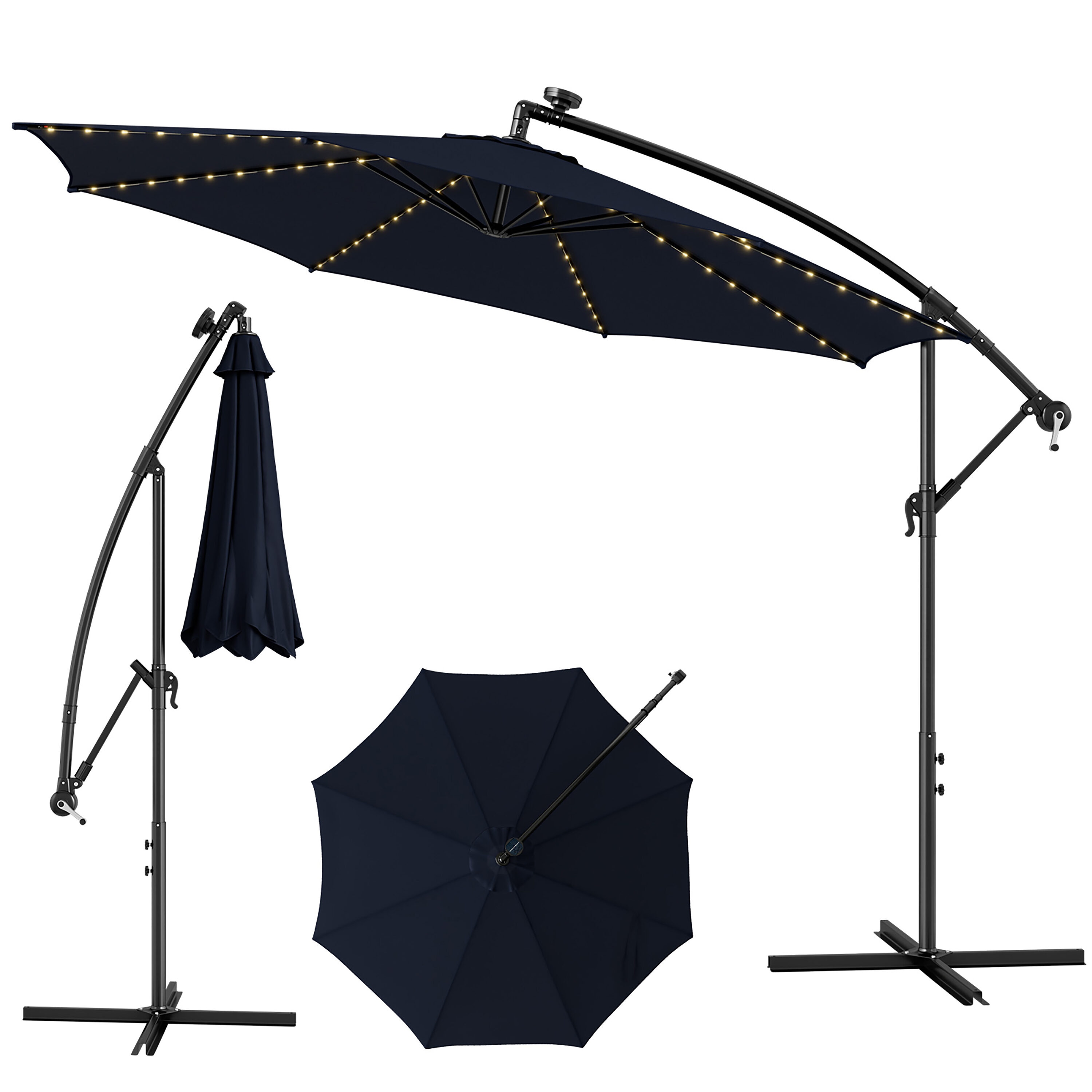 Costway NP10822NY 10-ft Steel Blue Garden Patio Umbrella with Lights with Base