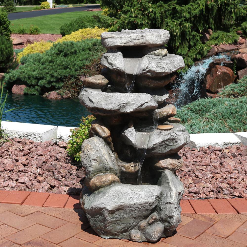 Sunnydaze Decor 34-in H Resin Rock Waterfall Fountain Outdoor Fountain ...