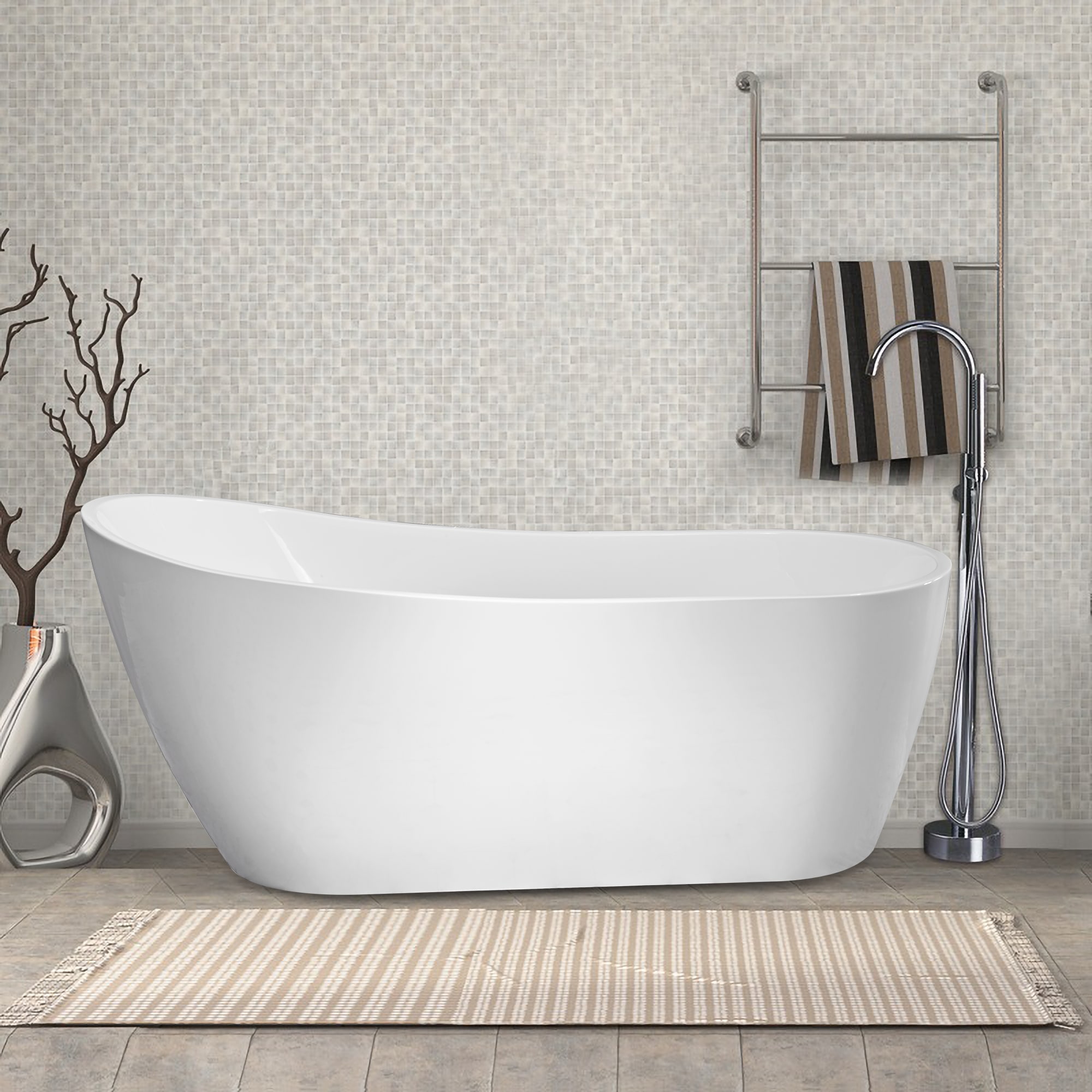 Vanity Art VA6904-S-PW 29-in x 59-in Pure White Acrylic Oval Freestanding Soaking bathtub ( Left Drain )