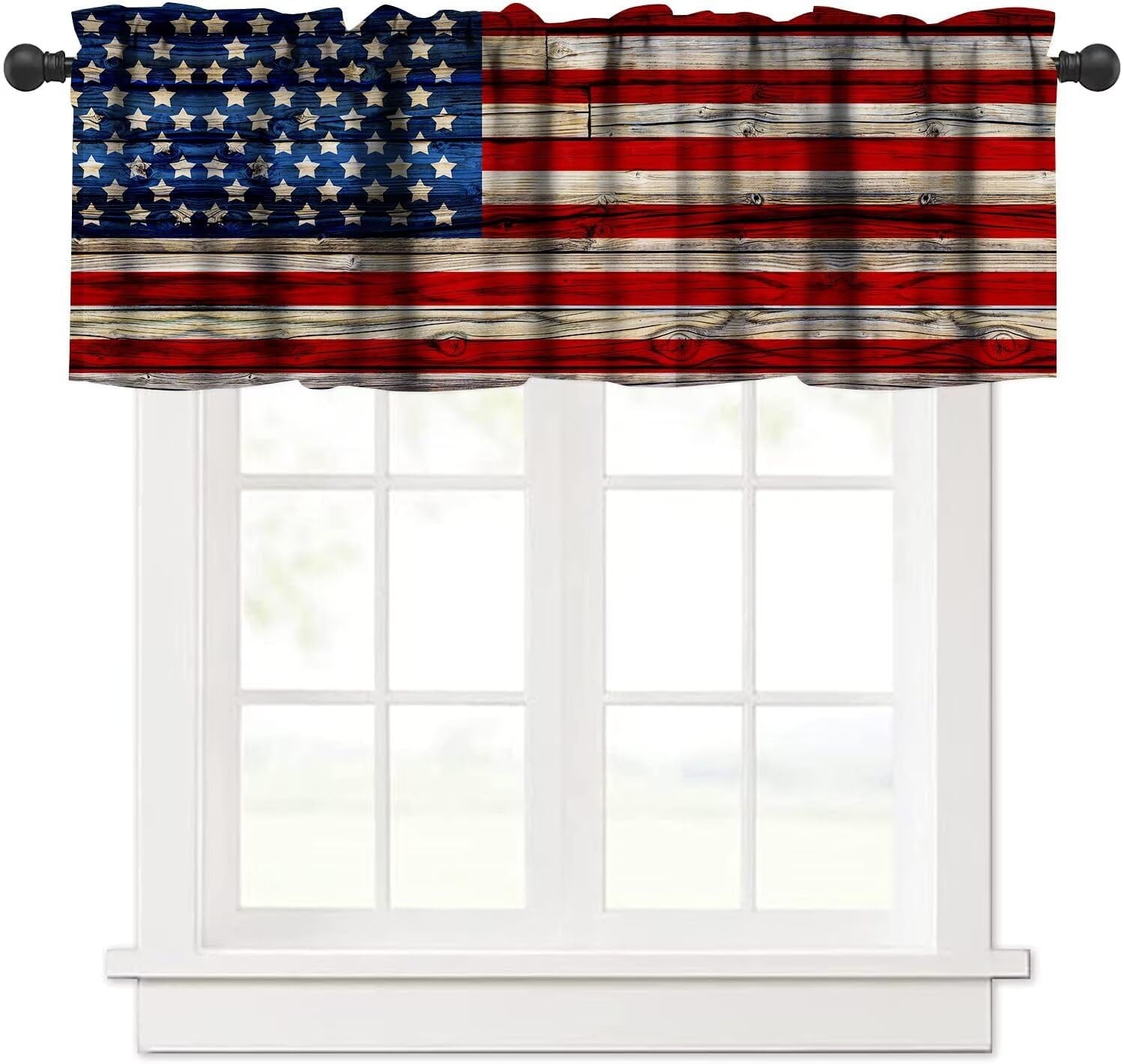 LAIFUCAM  Vintage American Flag Window Valance Curtain 54x18 Inch Blackout Rustic Country Farmhouse Style for Kitchen Bedroom Living Room 1 Piece