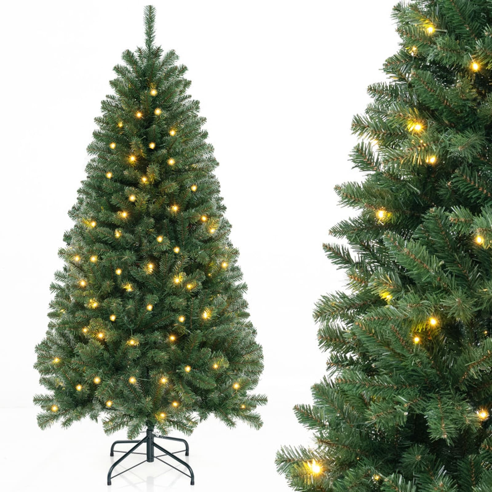 SUGIFT 6-ft 7-ft or 8-ft Pre-Lit Artificial Christmas Tree with 200 to 400 Warm White LED Lights 8 Lighting Modes and Metal Stand