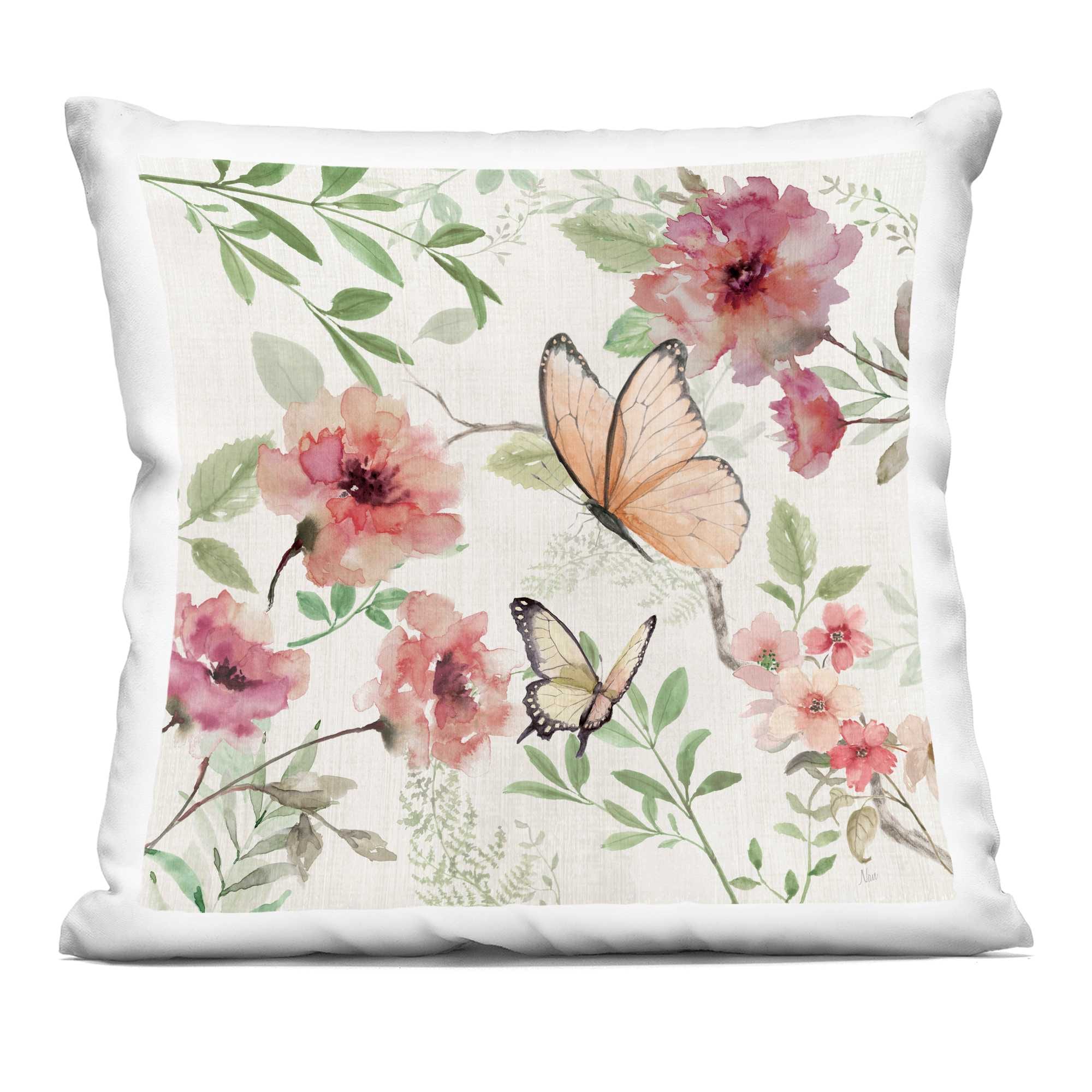 Stupell Industries  Butterflies over Wild Cottage Flowers Decorative Printed Pillow Design by Nan