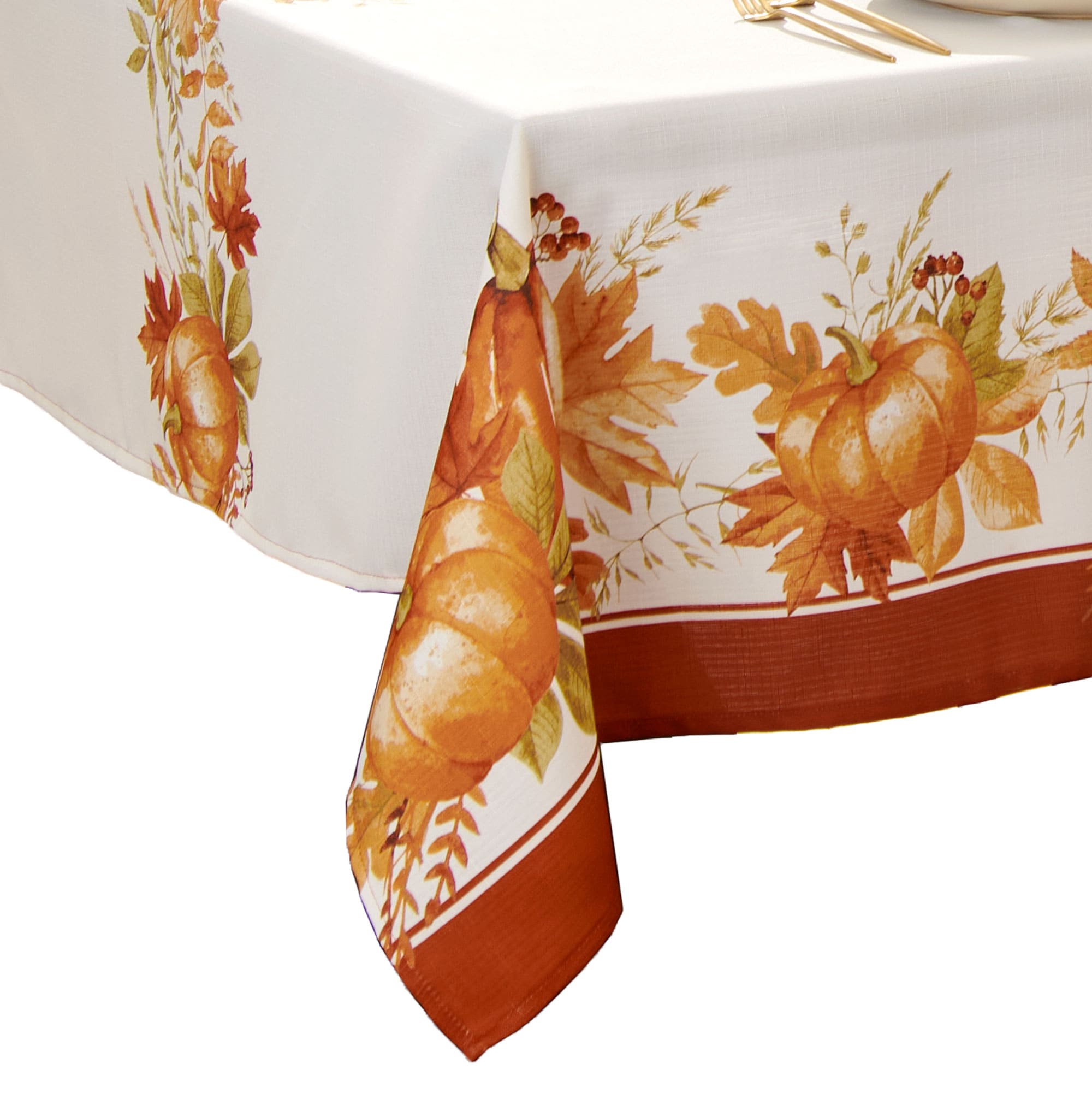 Elrene Home Fashions 194590045814 Autumn Pumpkin Grove 60"x120" Indoor Mulitcolor Table Cover for 8-ft rectangle