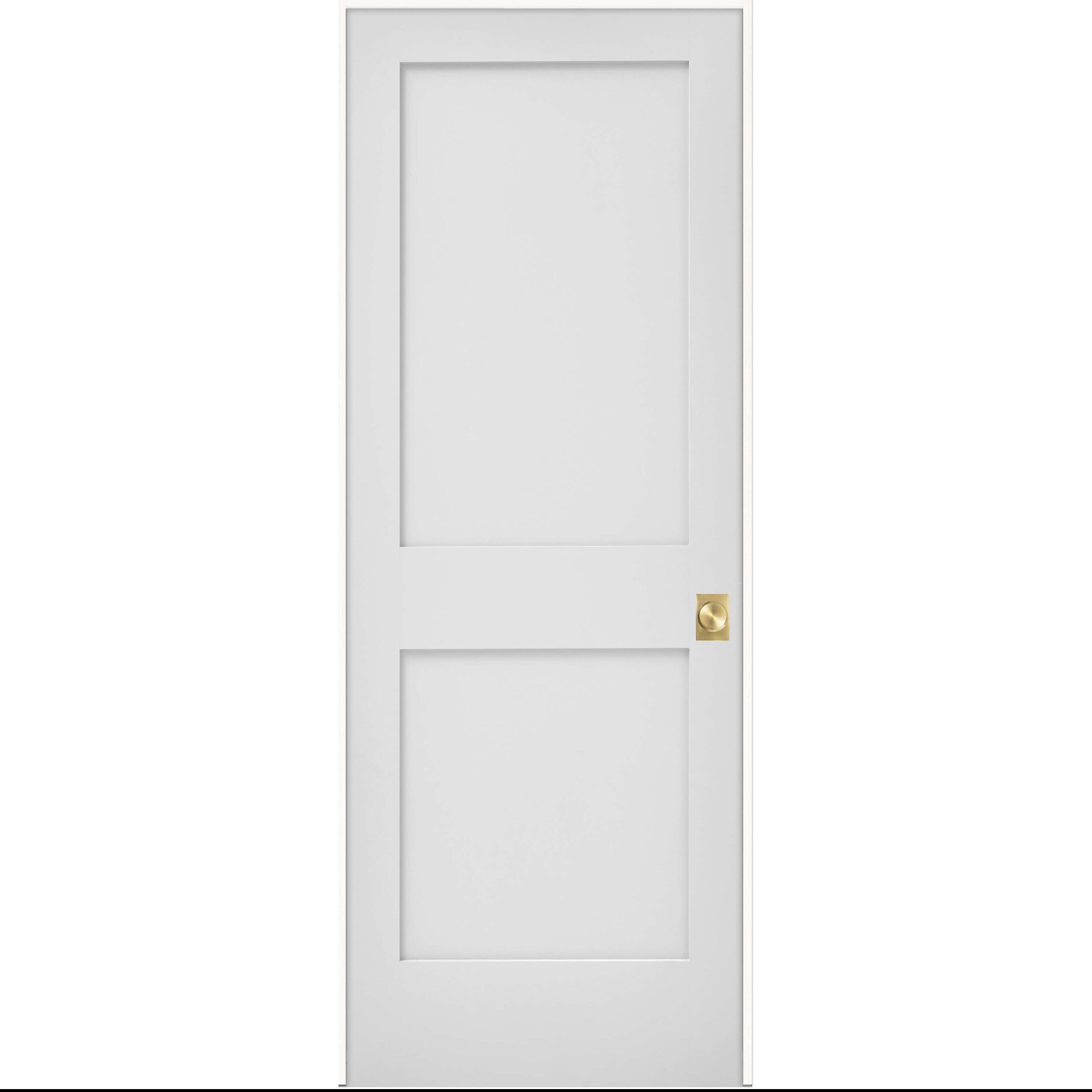JELD-WEN LOWOLJW249800036 24-in x 80-in Primed Solid core 2-panel square Left hand Smooth Primed MDF Flat Jamb Single Prehung Interior Door