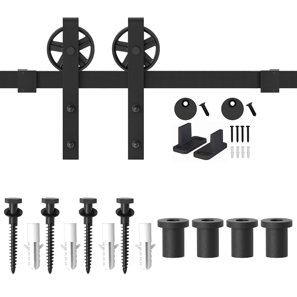 WINSOON GCM4123 66-in Matte Matte Black Indoor Spoke Wheel Single Barn door hardware kit