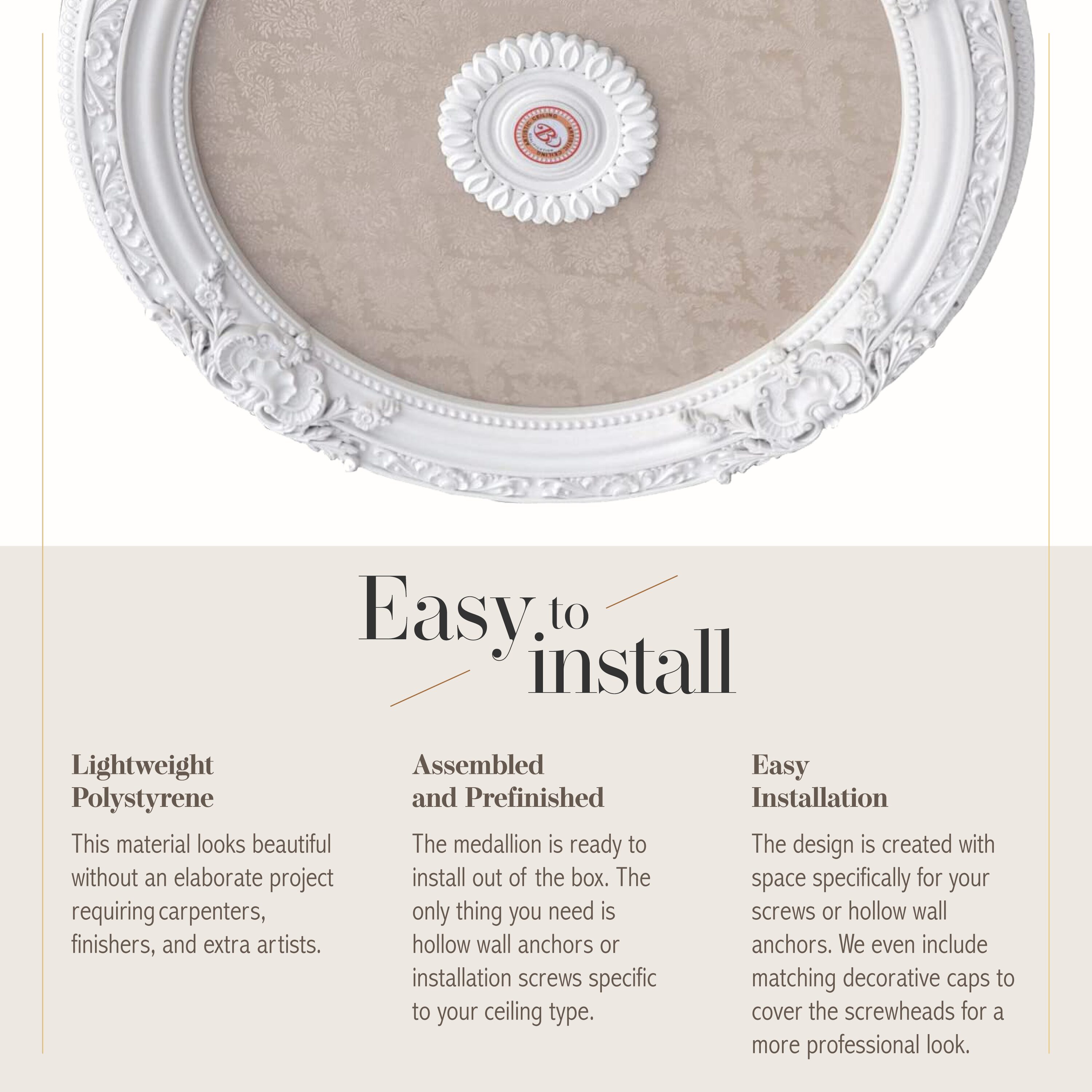 Blanco 36" White and Beige Polystyrene Chandelier Ceiling Medallion