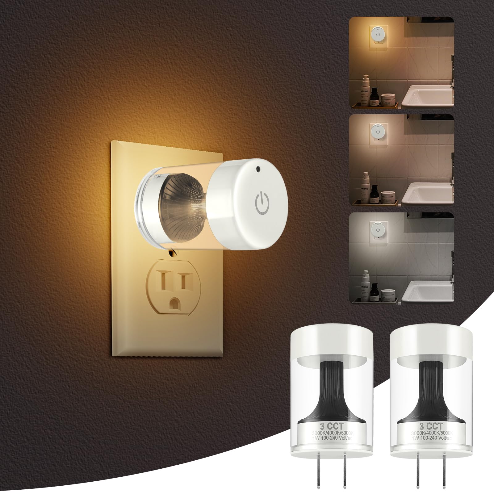 Lukvuzo  LED Night Lights Dimmable Plug into Wall with Dusk to Dawn Sensor Touch Control Three Color Temperature Adjustable Brightness for