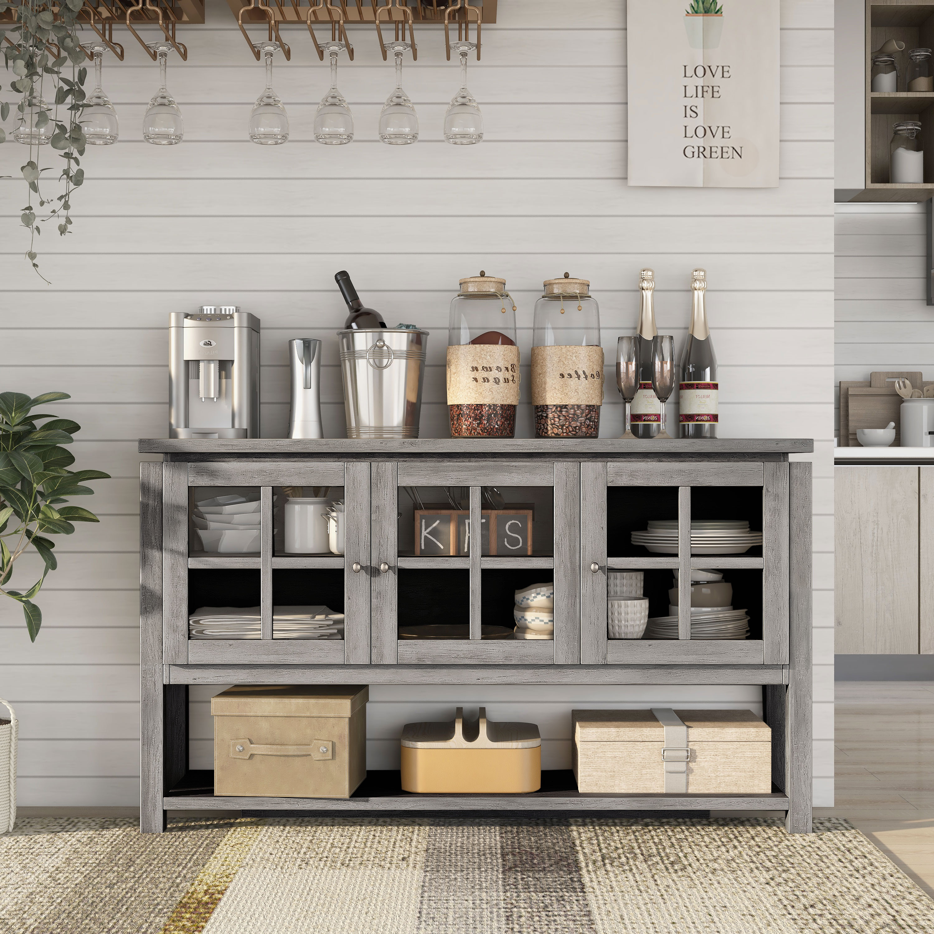 Furniture of America HFW-1477C35 Hagerman Contemporary/Modern Vintage Gray Oak Buffet