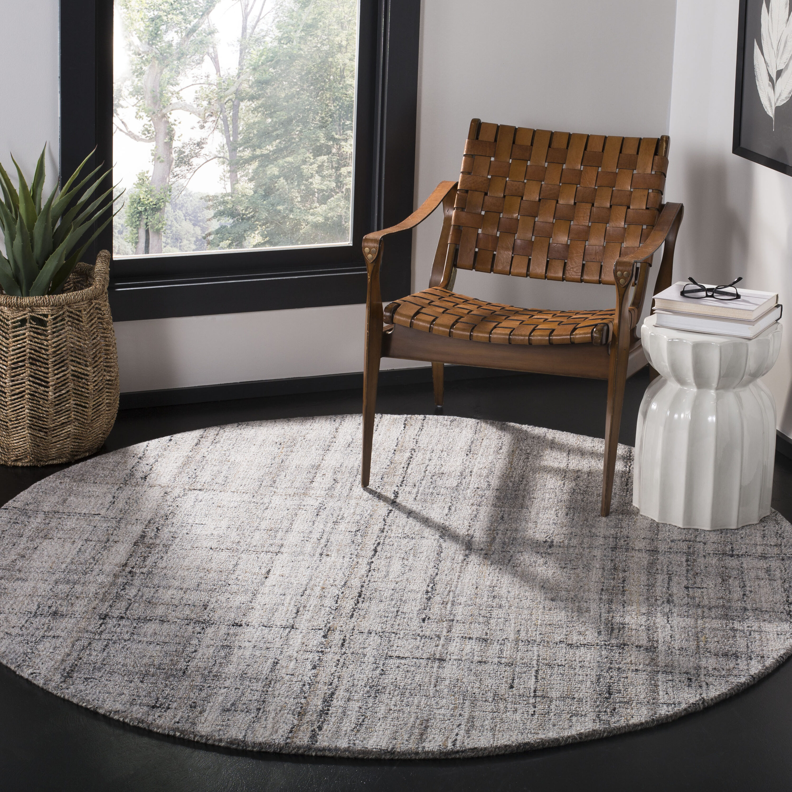  Abstract 141 Camel/Black Contemporary 6ft x 6ft Round Rug