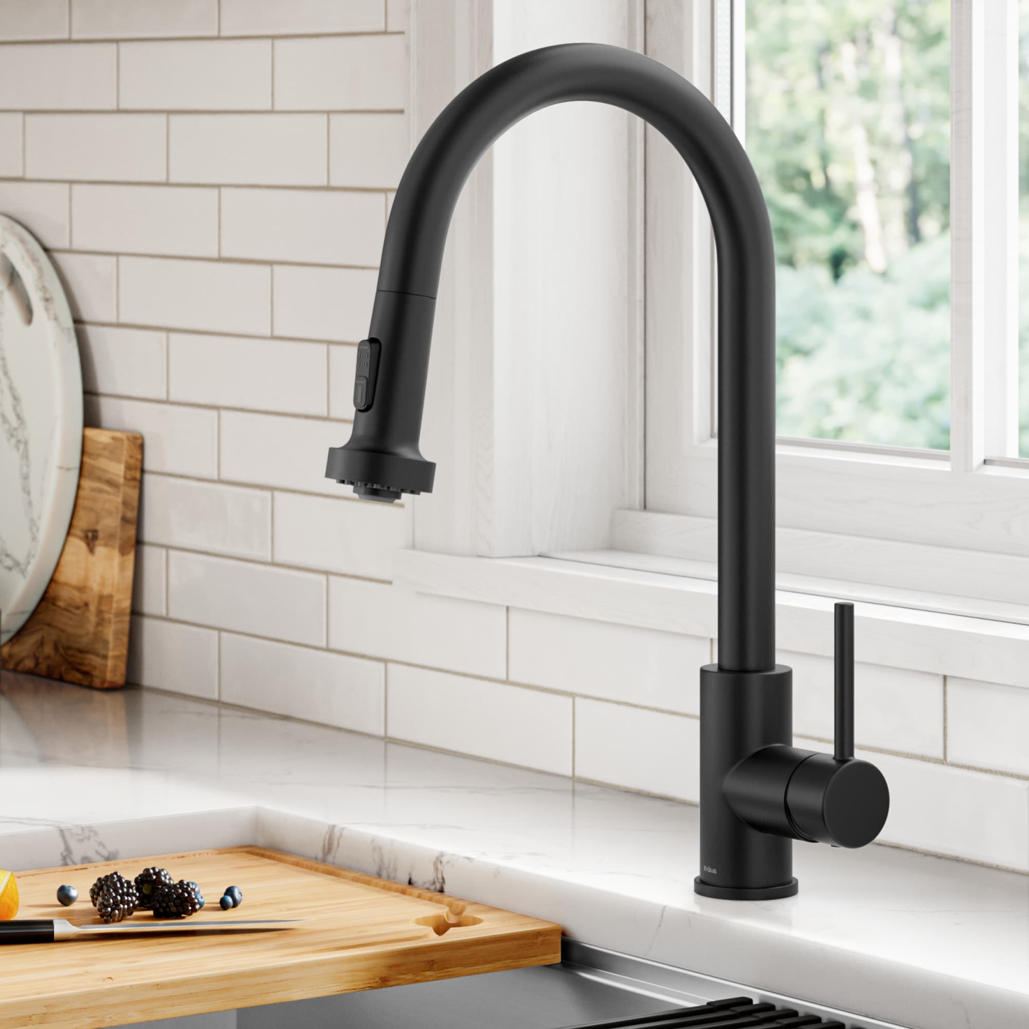 Kraus KPF-1616MB Bolden Matte Black Single Handle Deck-mount Pull-down Kitchen Faucet with Sprayer