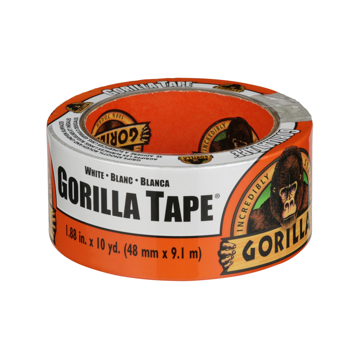 Gorilla Tape, White Duct Tape, 1.88 x 10 yd, White, Pack of 3