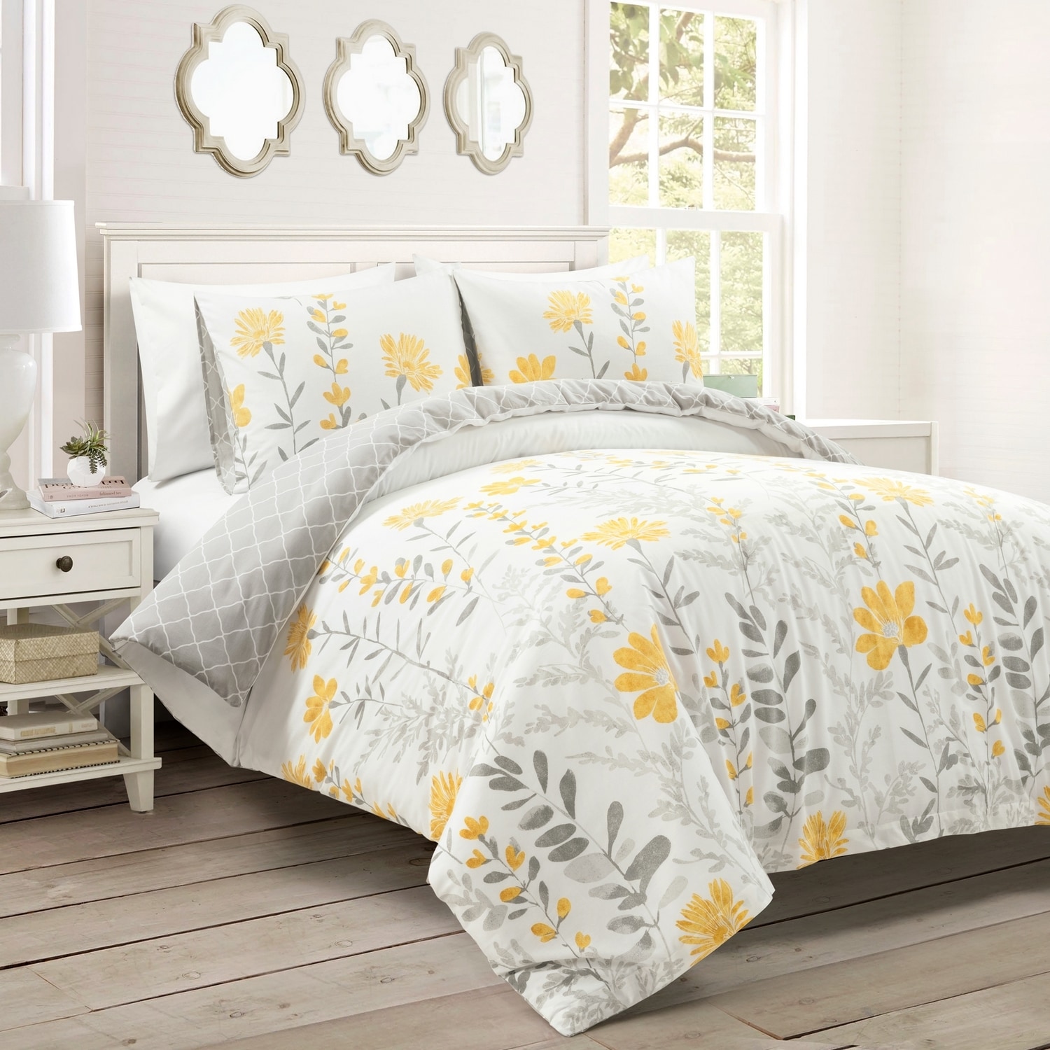 Lush Decor Yellow Floral Reversible Full/Queen Duvet Cotton #21T011328