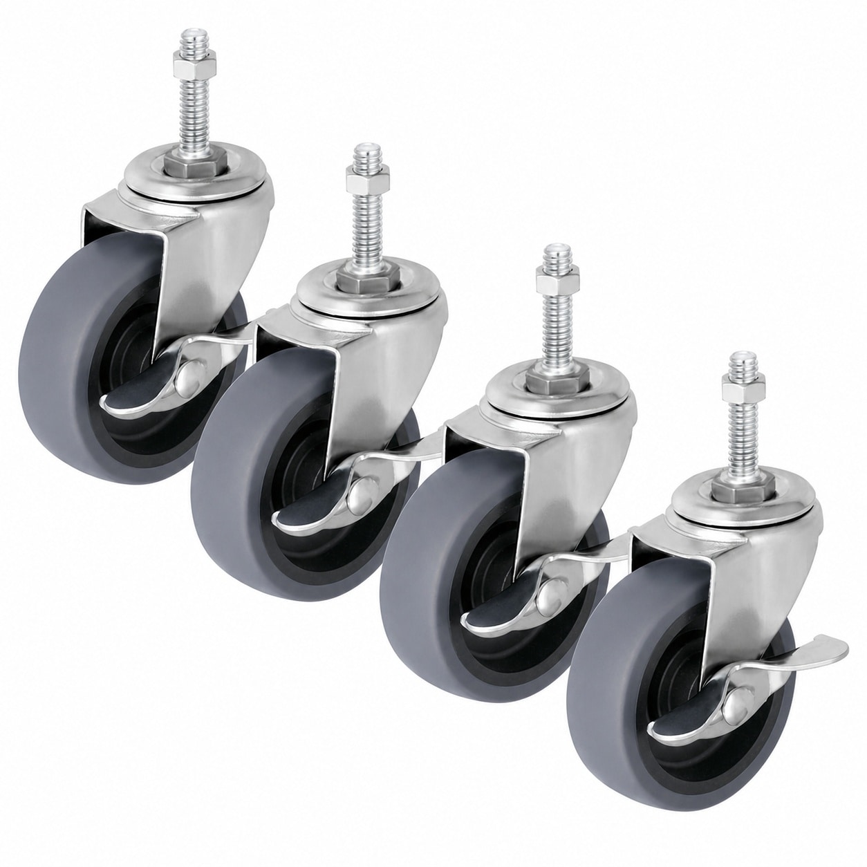 Aoibox  3 in locking threaded stem casters set of 4 gray swivel wheels for heavy duty furniture and carts inch