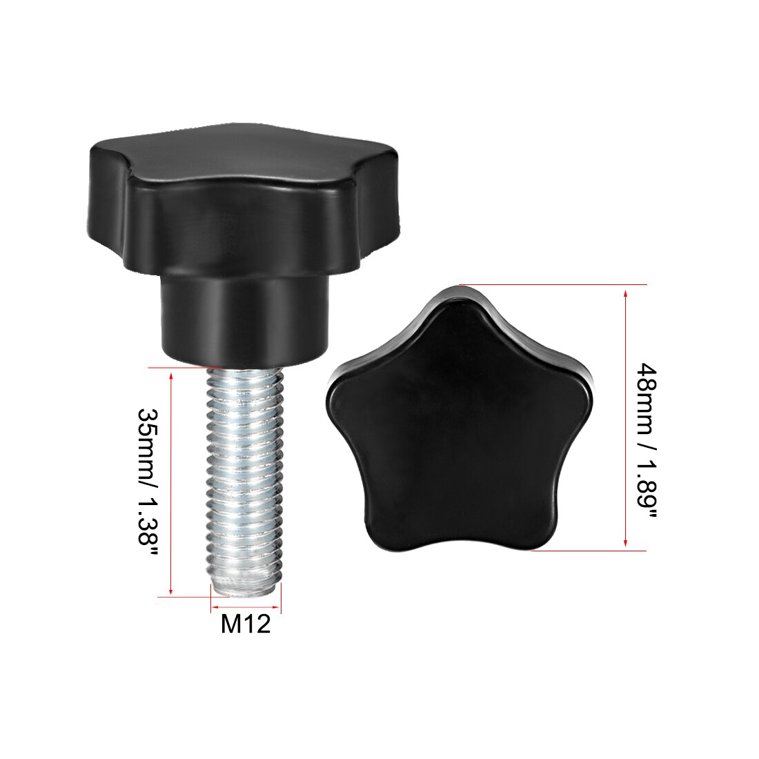Unique Bargains Star Knobs Grips M12 x 35mm Male Thread Steel Zinc Stud ...