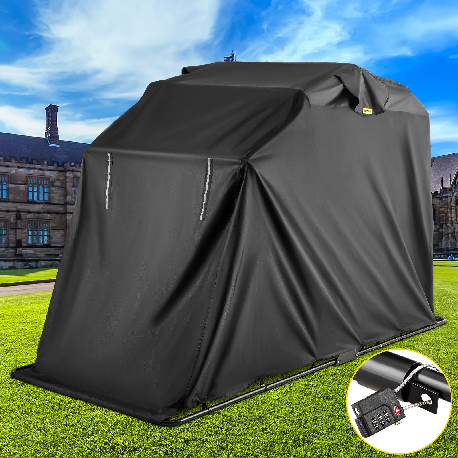 VEVOR Motorcycle Shelter, Waterproof Motorcycle Cover, Heavy Duty Motorcycle Shelter Shed, 600D Oxford Motorbike Shed Anti-UV, 133.9x53.9x76.8 inch