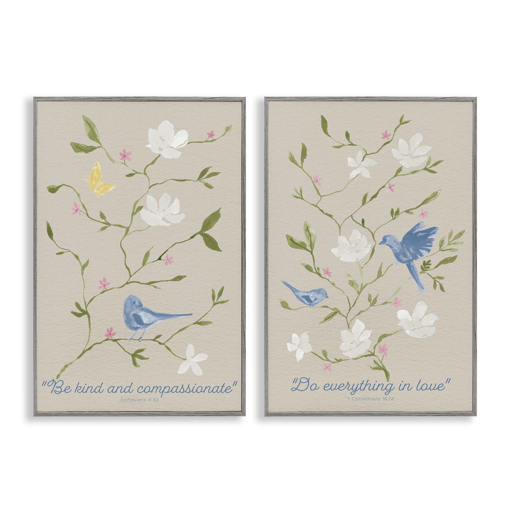 Stupell Industries B2-800-GFF-2PC-16X24 Floral Comforting Proverbs 2 Piece Gray Framed Giclee Art Set By Lucille Price 16 x 24