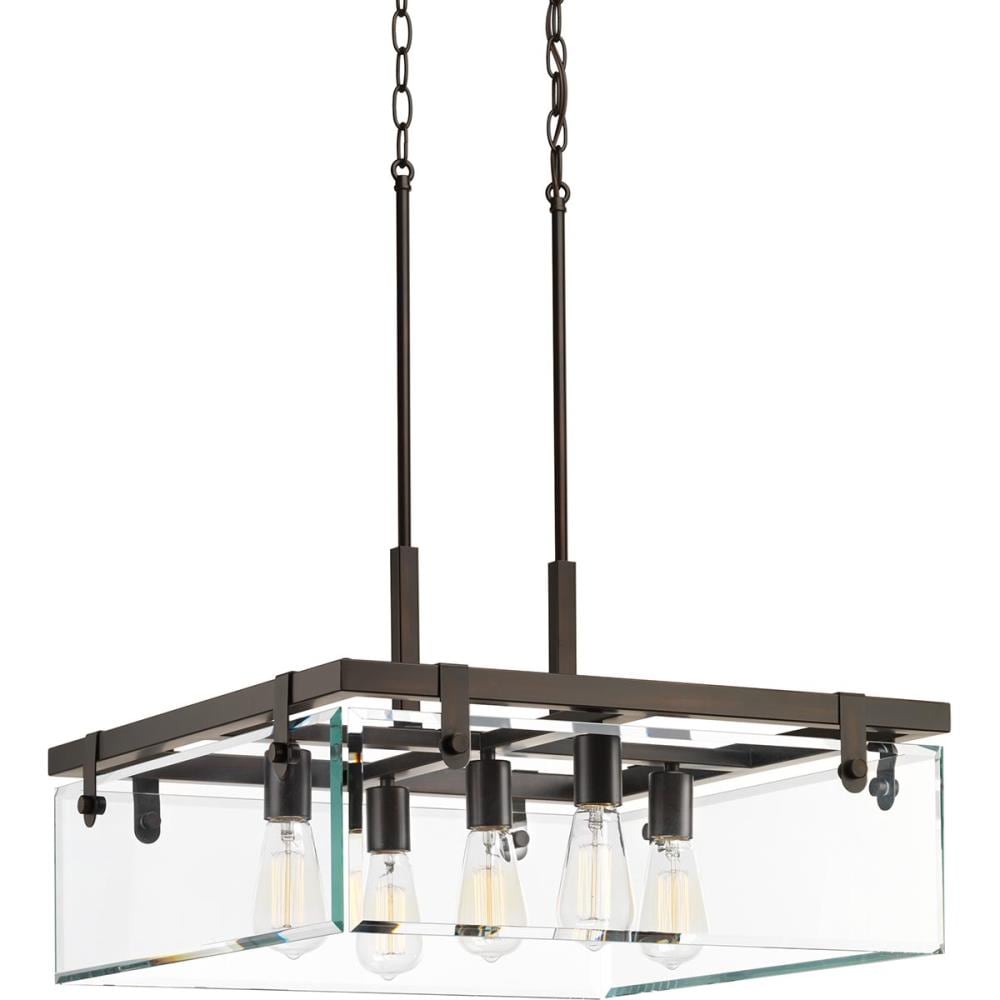 Progress Lighting P500074-020 Glayse 5 -Light Antique Bronze Modern/contemporary Beveled glass Square Large Hanging Pendant light