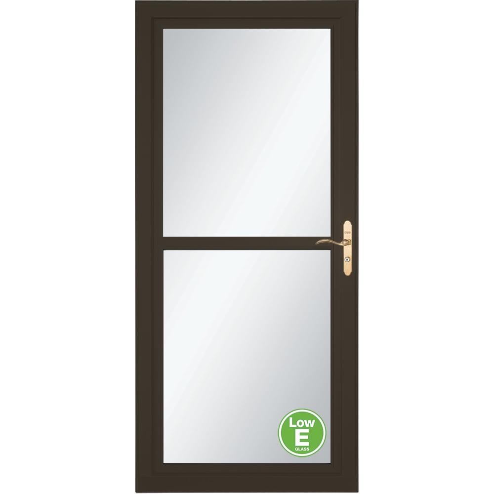 Tradewinds Selection Low-E 36-in x 81-in Elk Full-view Retractable Screen Aluminum Storm Door with Polished Brass Handle in Brown | - LARSON 14604042E07