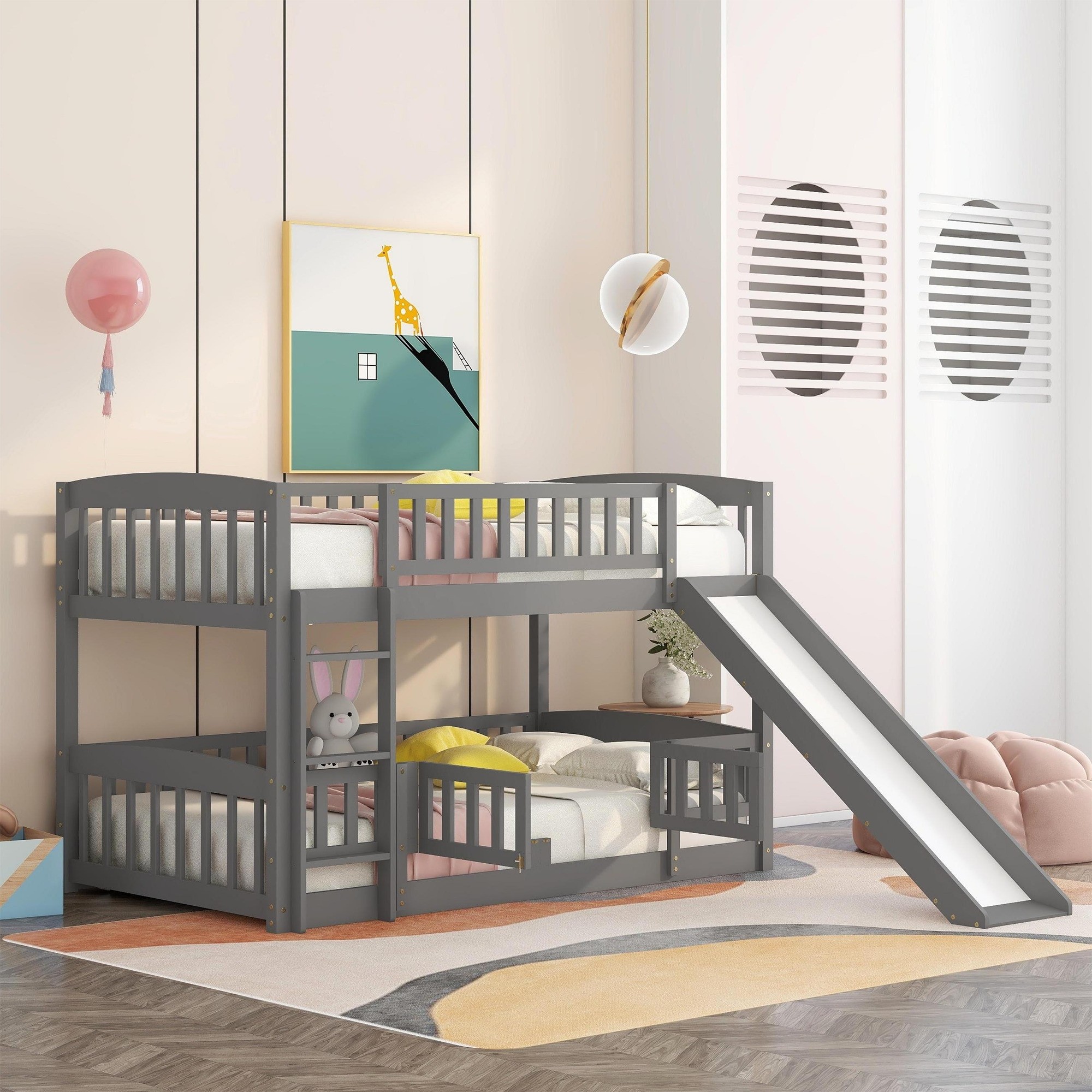 Yiekholo LL-1384AAE Gray Twin over twin Bunk Bed
