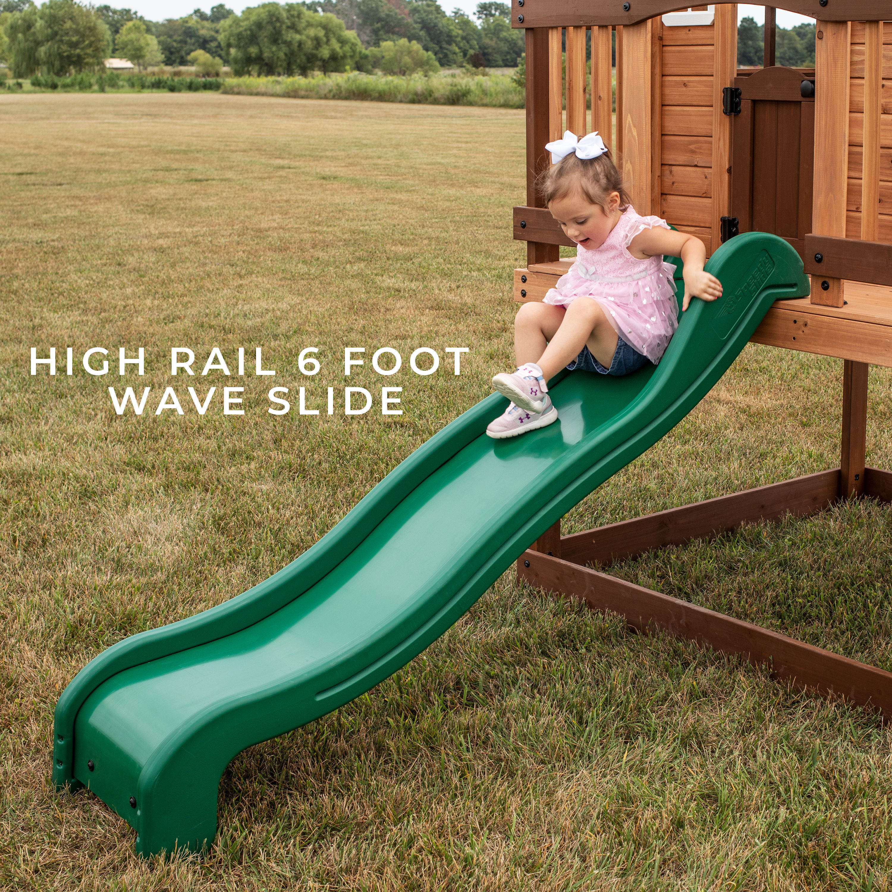 Echo Heights Wooden Playhouse with Green Slide