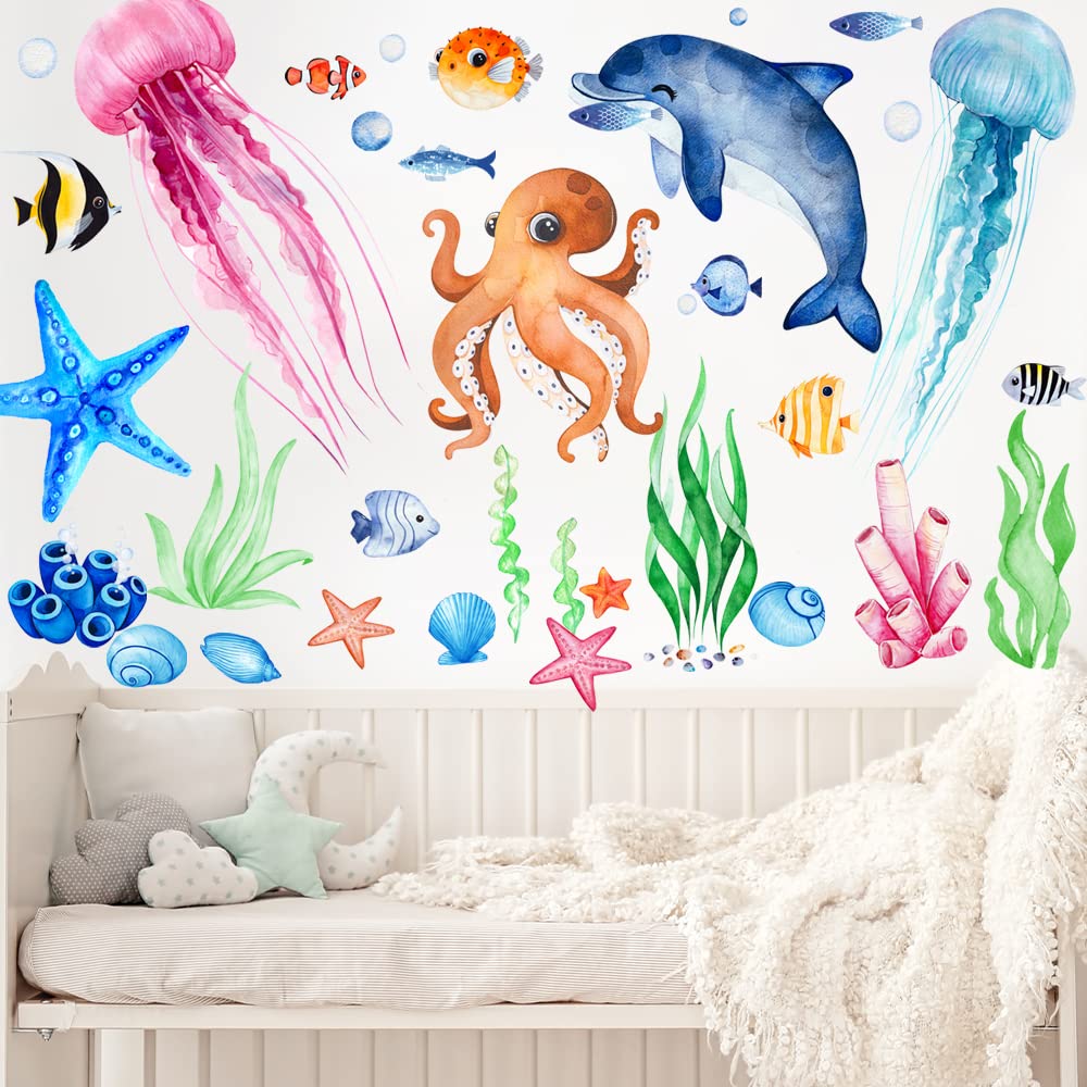 LAIFUCAM Ocean Fish Wall Decals Stickers Set with Marine Animals for ...