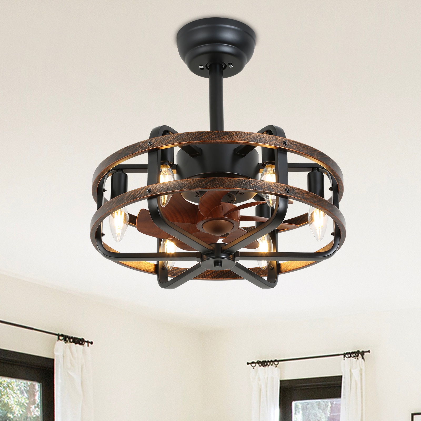 Oukaning JZUCOD-011000NS 19.68-in 6-speed Reverse with ABS Blades Cage Ceiling Fan Without Light - Remote Included ( 7 -Blade )