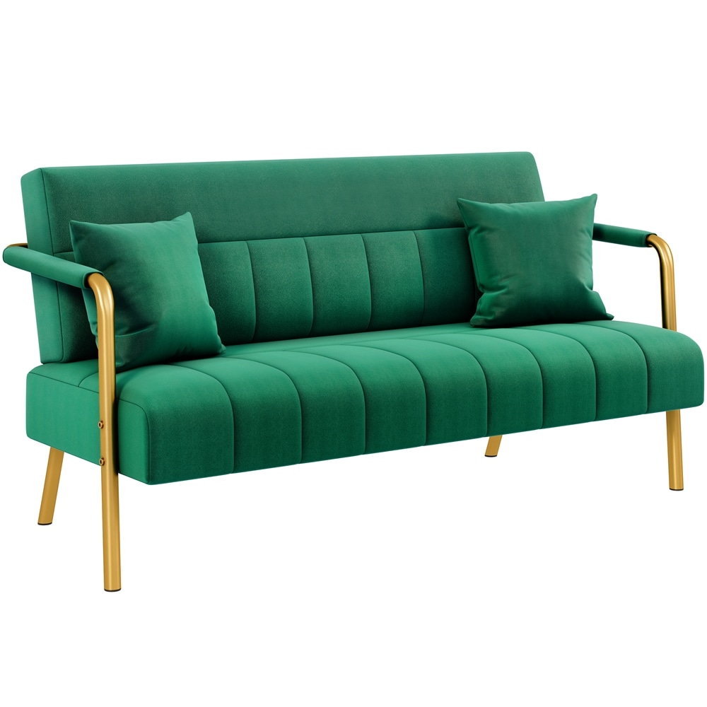 Yaheetech Green Modern Upholstered Sofa Couch with 2 Pillows for Bedroom