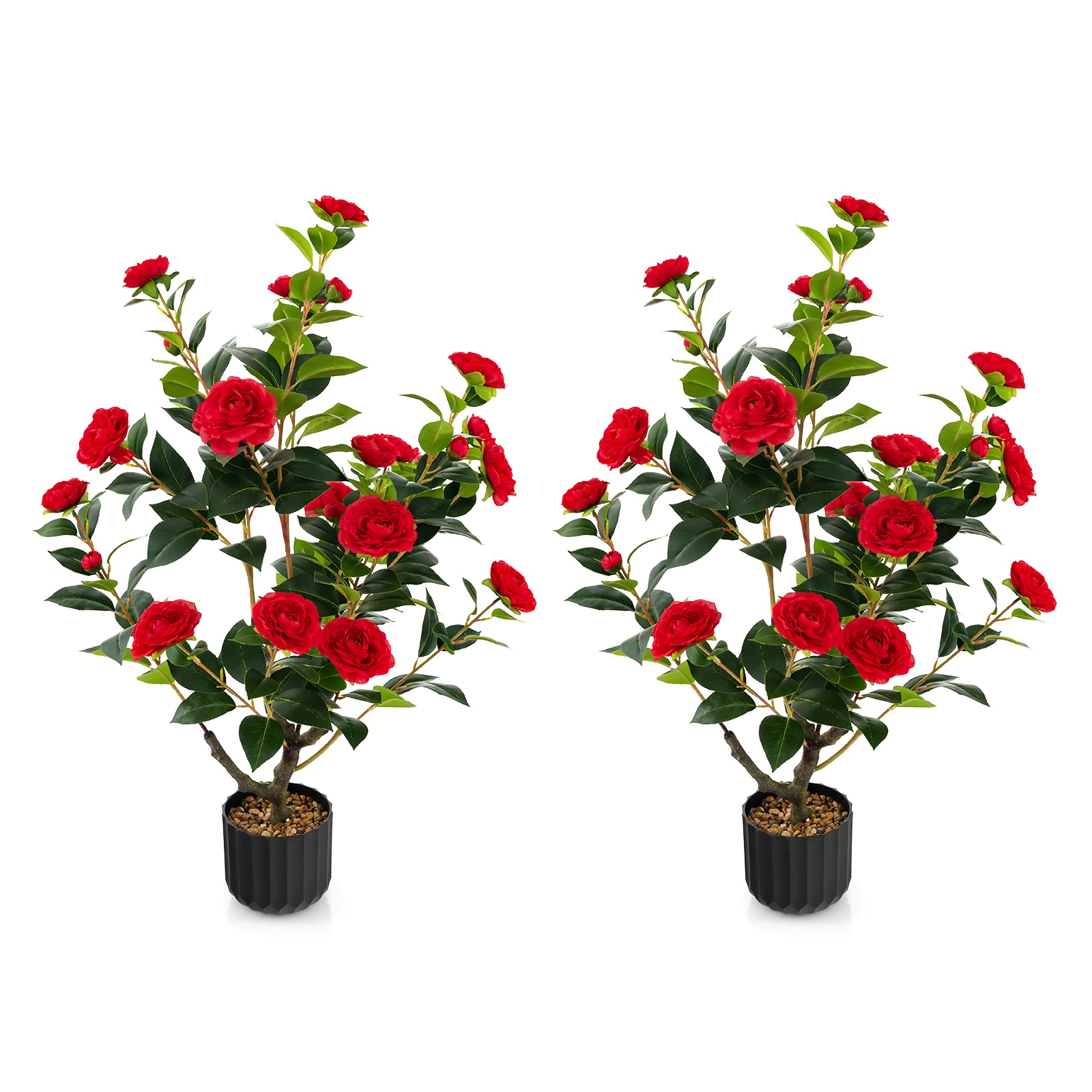Volenca 2-Pack 38-in Artificial Red Camellia Tree Faux Flower Plant with Cement Pots