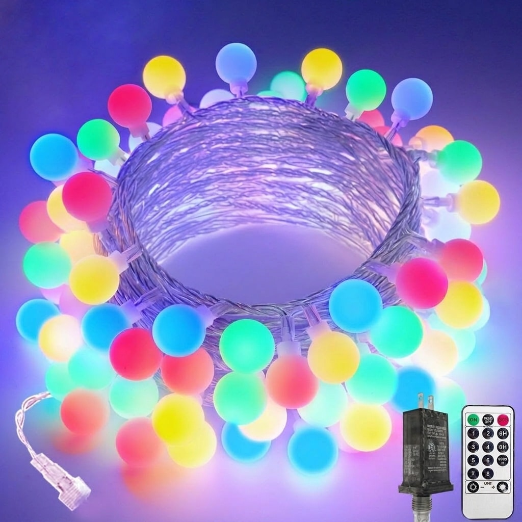 Vrbgify  100LED Globe String Lights 43FT Multicolor Indoor Outdoor Connectable Fairy Lights with Remote 8 Modes Waterproof for Bedroom Party