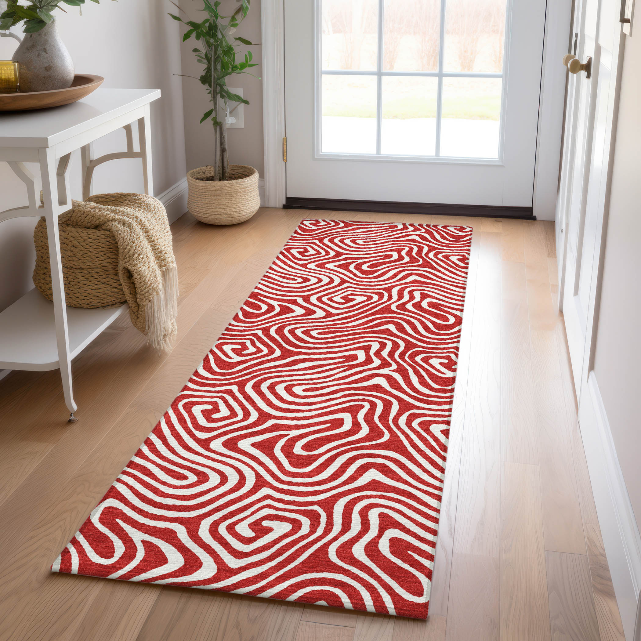 Addison Rugs ACN1030RD2X8 Chantille ACN1030RD 2 x 7 (ft) Polyester Red Rectangular Indoor/Outdoor Geometric Machine washable Runner rug
