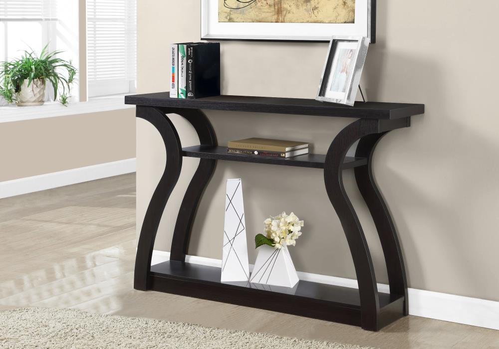 Curvilinear Cappuccino 47" Wooden Console with 3-Tier Storage