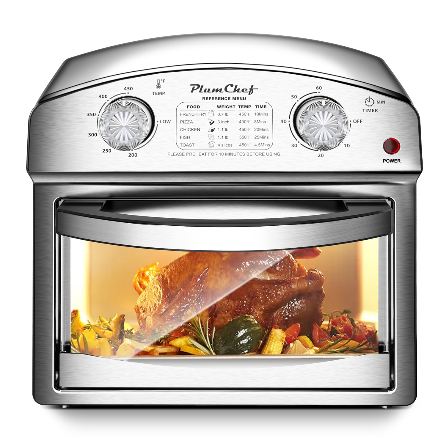 GZMR HYCC-24808US-LC 12.5 Quart 7-in-1 Convection Toaster Oven 12.5-Quart Silver Knobs 1 -Baskets Air Fryer