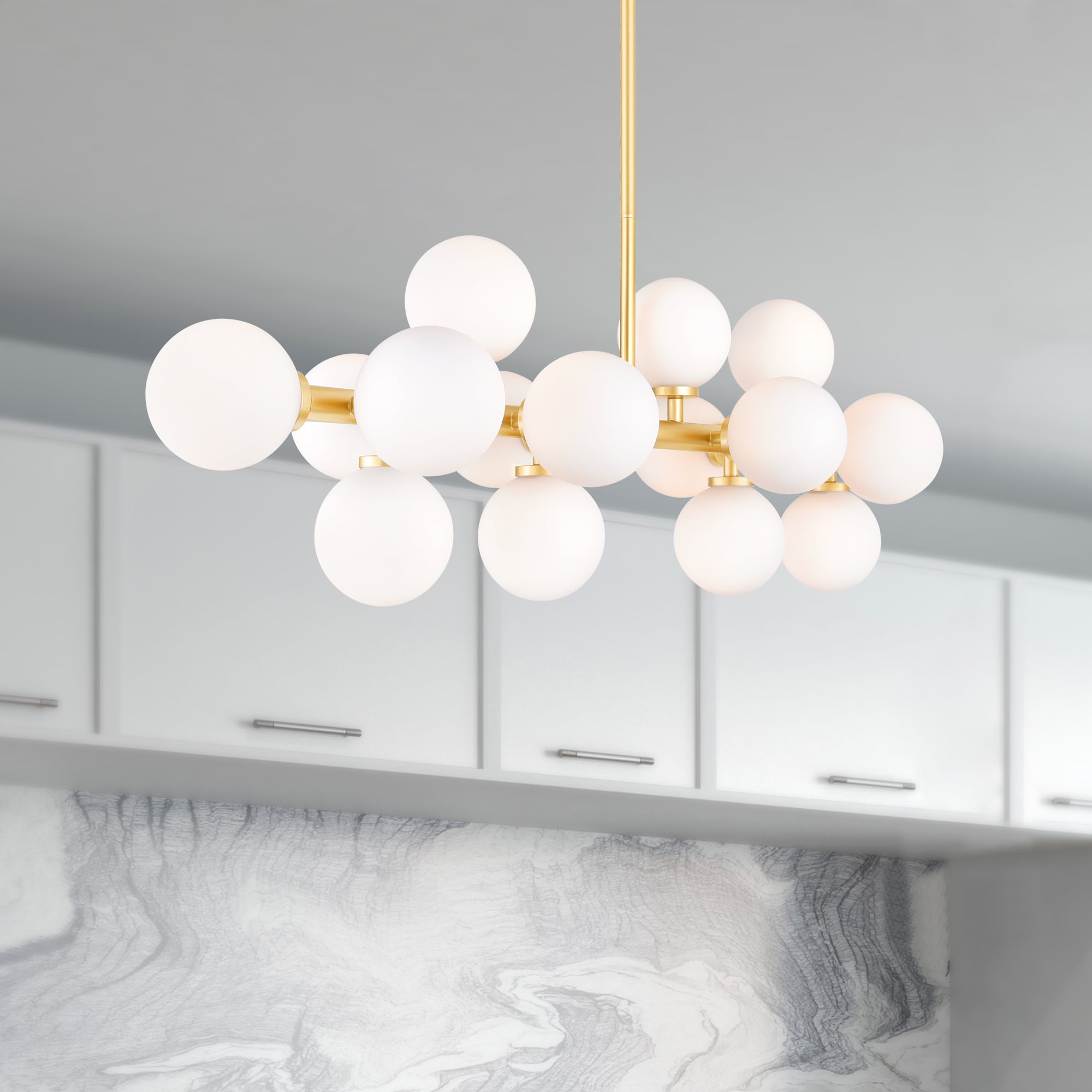Arya Vintage Glam Satin Gold 36" Chandelier with Frosted Glass Globes